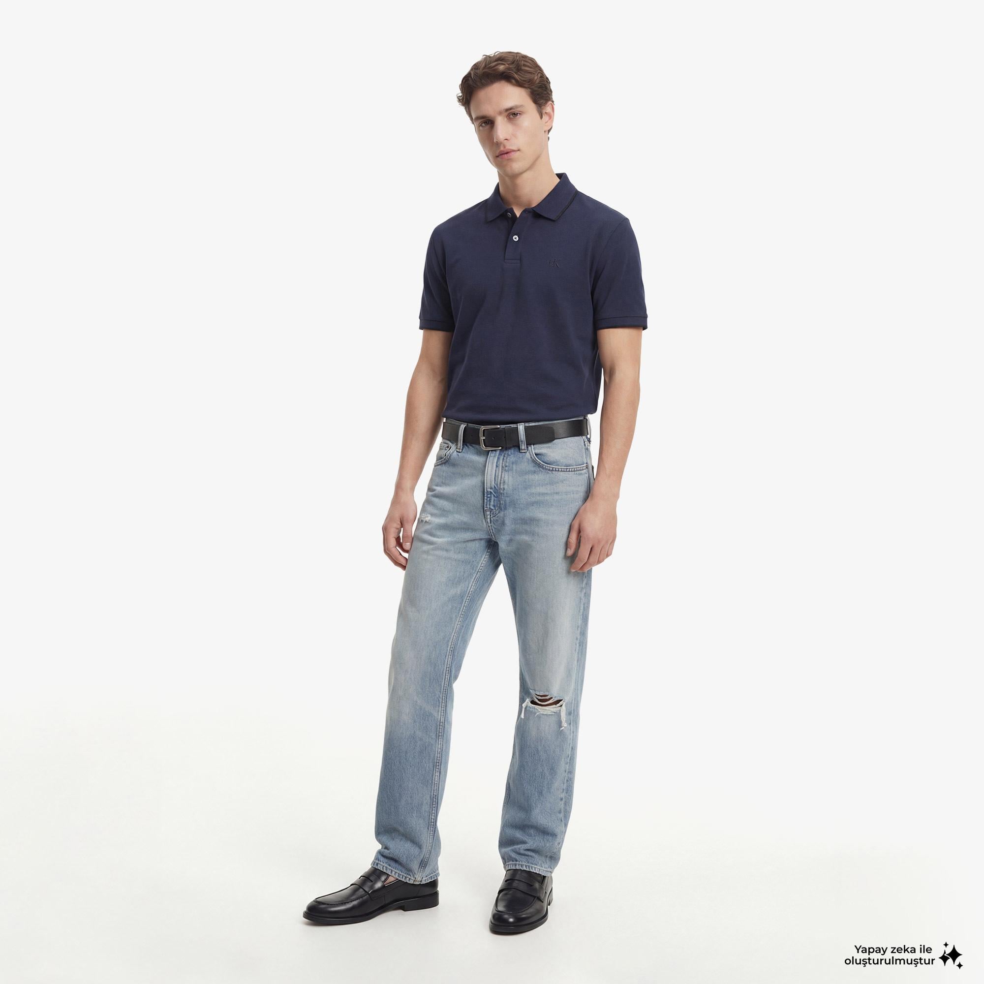 Calvin Klein Refined Pique Tipped Classic Erkek Mavi Polo