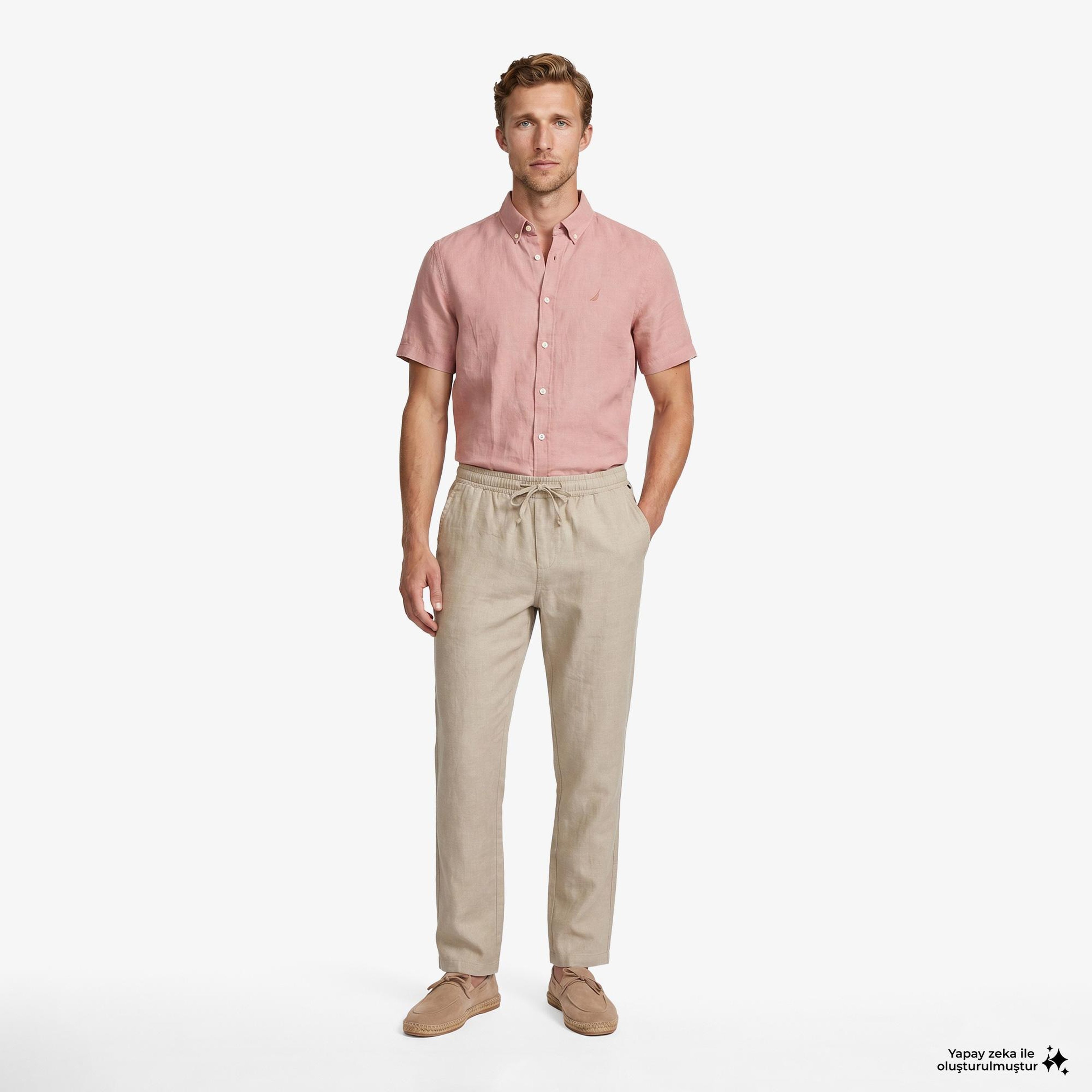 Nautica Erkek Bej Jogger Keten Pantolon