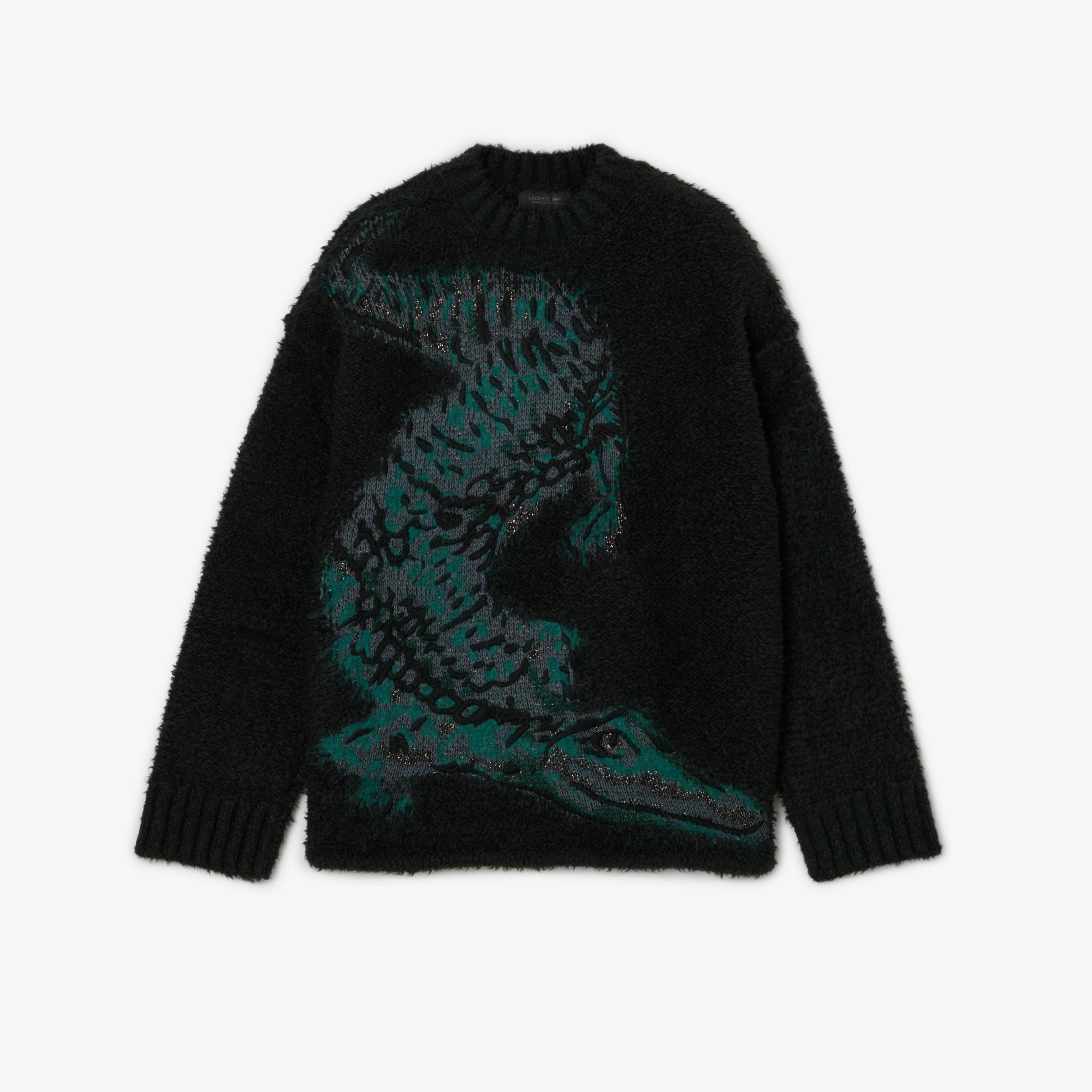 FW25 RUNWAY Unisex Loose Fit Bisiklet Yaka Baskılı Yeşil Kazak