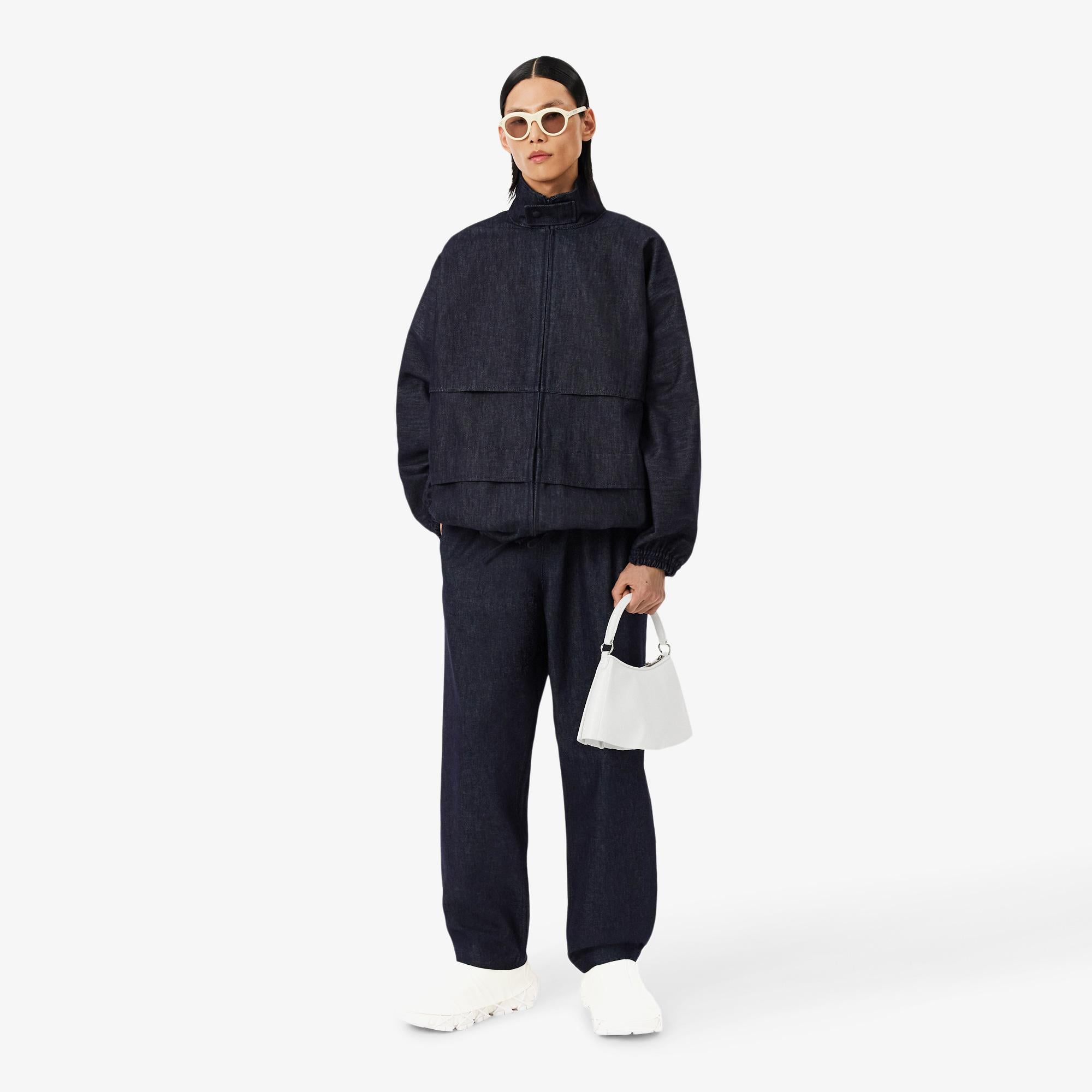 Lacoste Runway Unisex Oversize Fit Dik Yaka Denim Lacivert Ceket