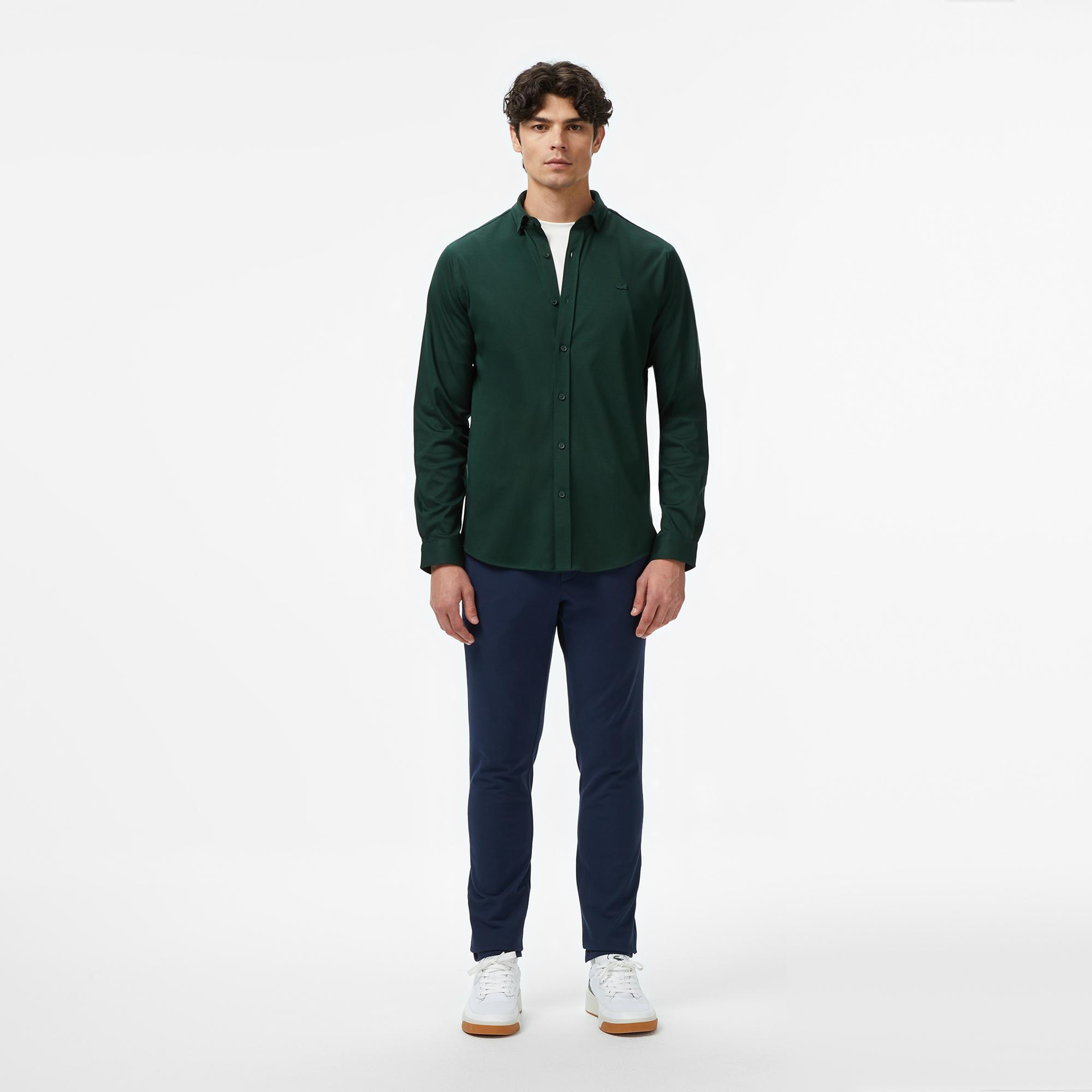 Erkek Slim Fit Koyu Yeşil Gömlek