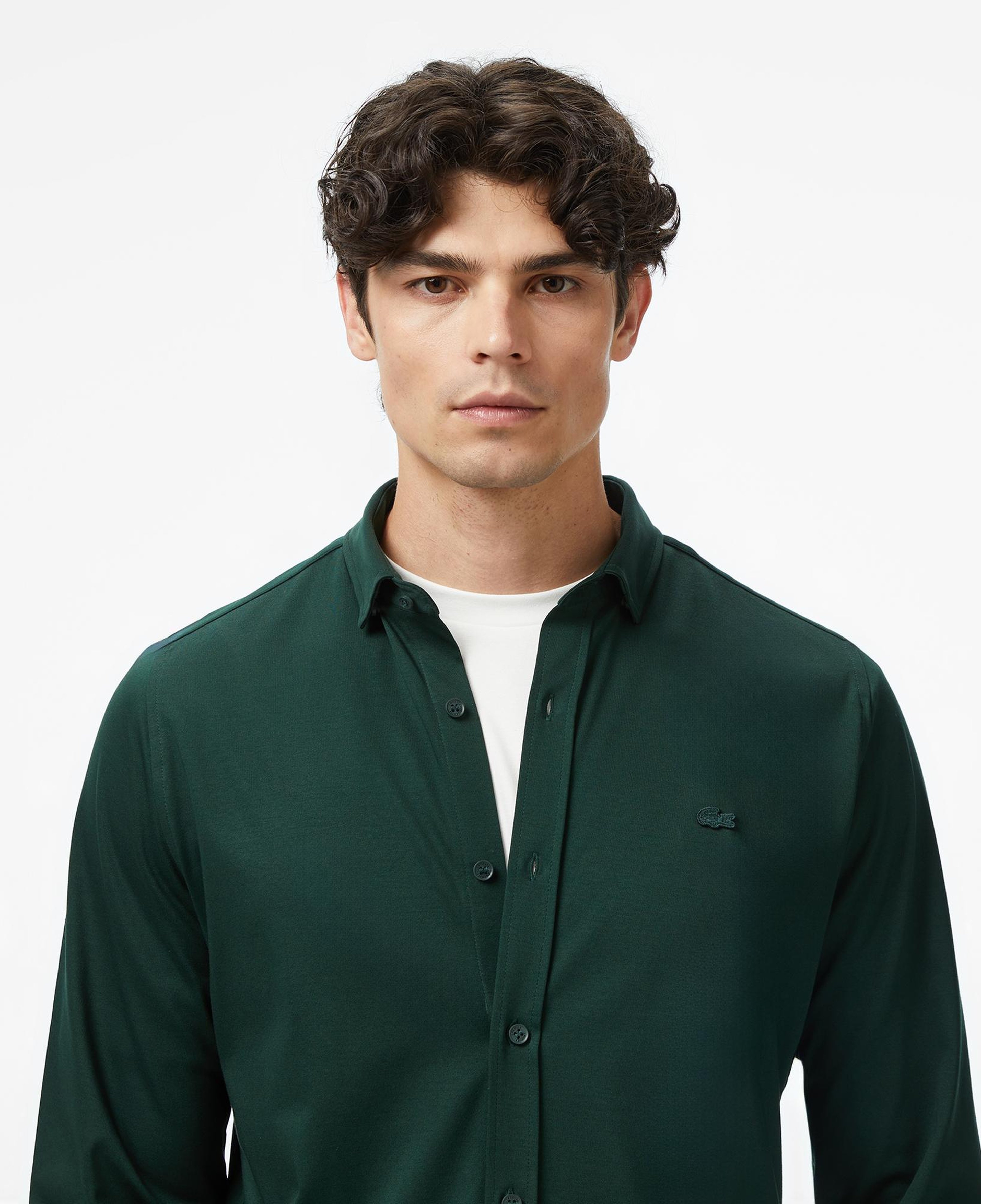 Erkek Slim Fit Koyu Yeşil Gömlek