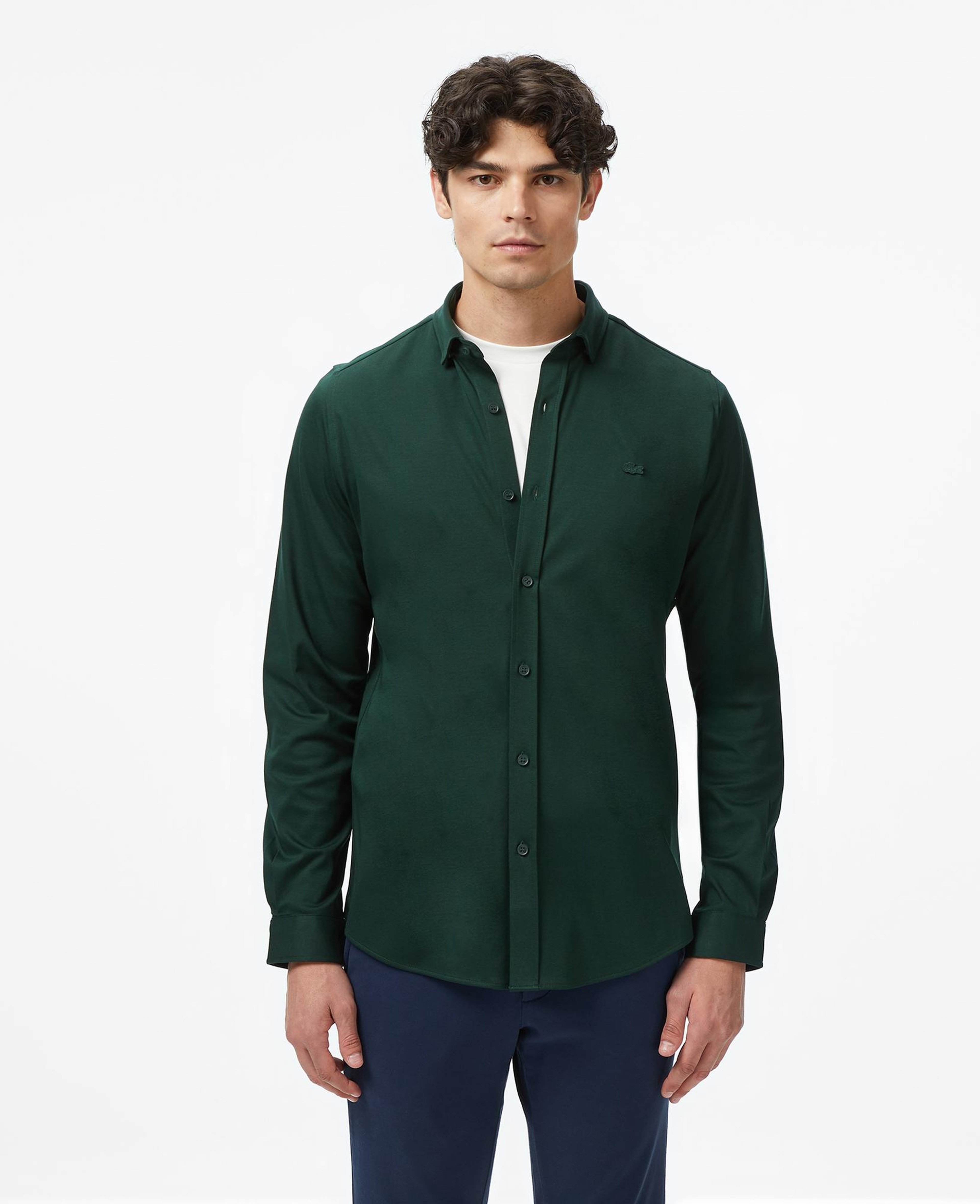 Erkek Slim Fit Koyu Yeşil Gömlek