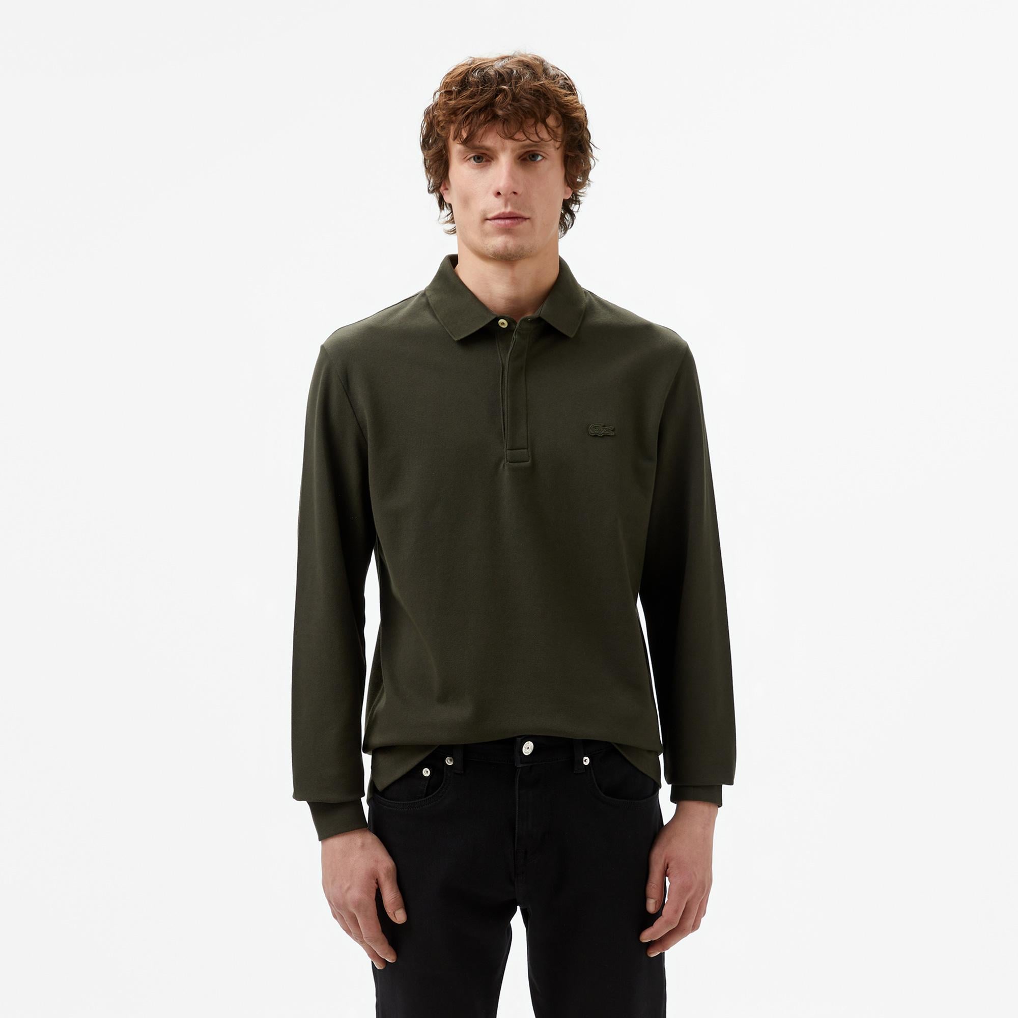 Erkek Regular Fit Uzun Kollu Haki Paris Polo
