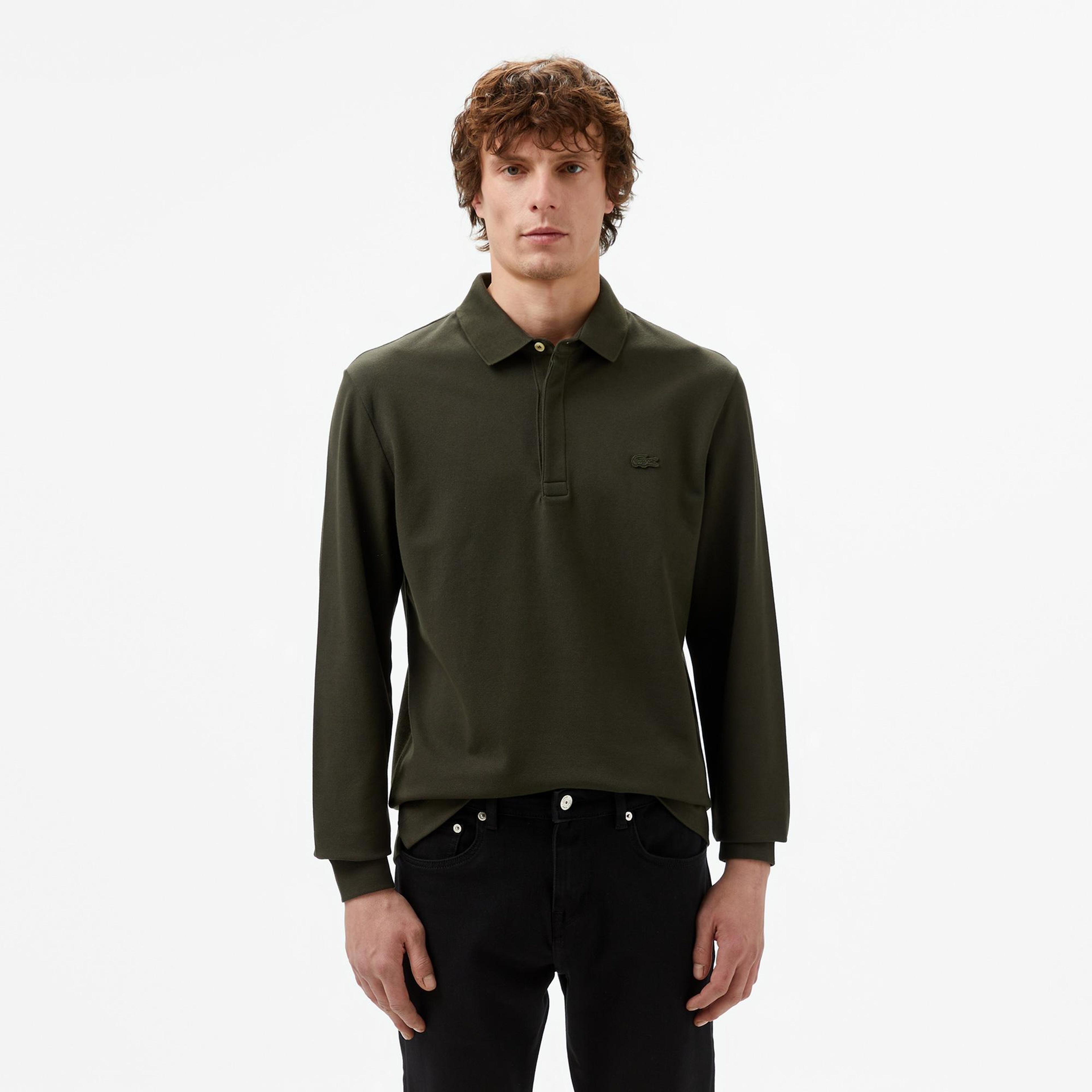 Erkek Regular Fit Uzun Kollu Haki Paris Polo