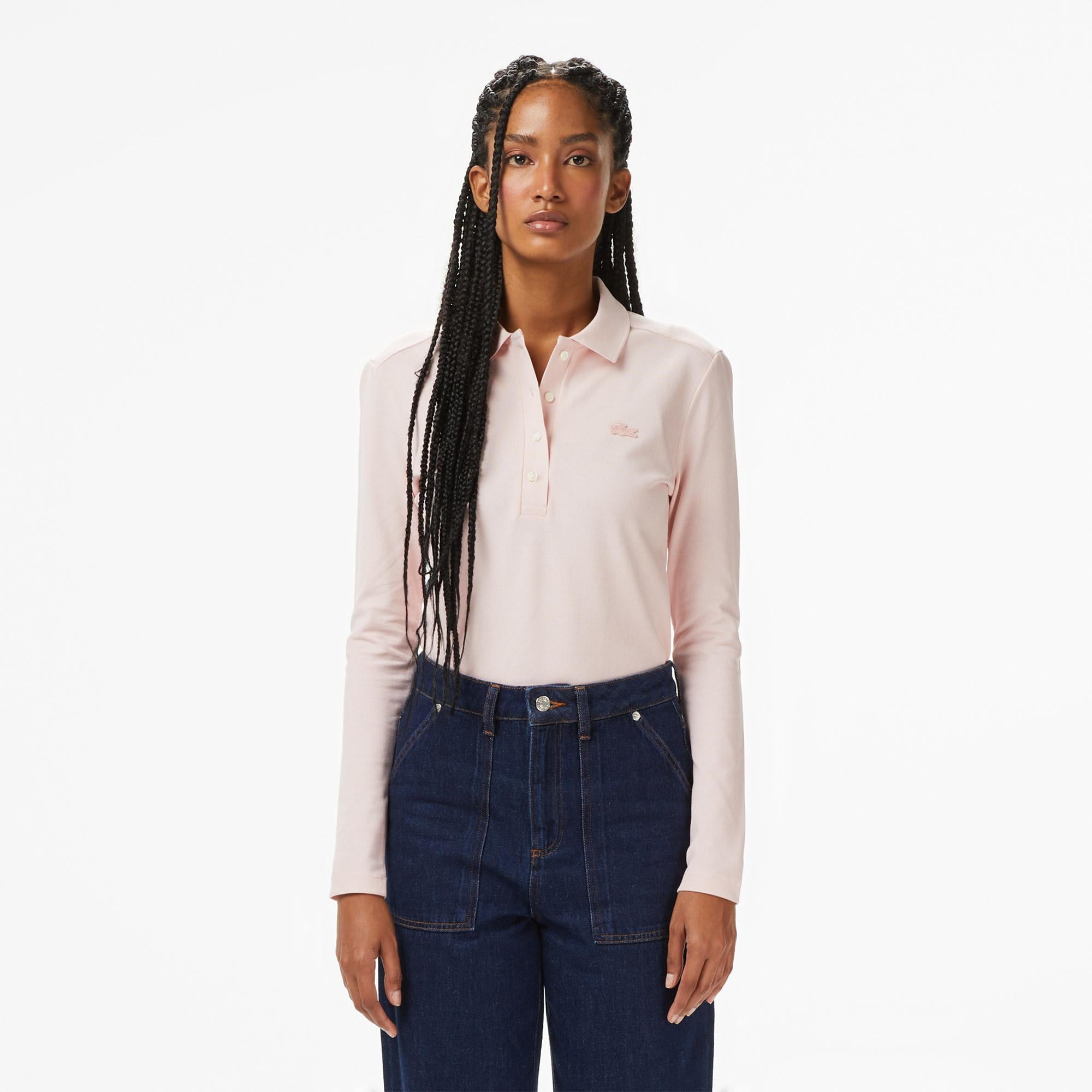 Lacoste Kadın Slim Fit Uzun Kollu Pembe Polo