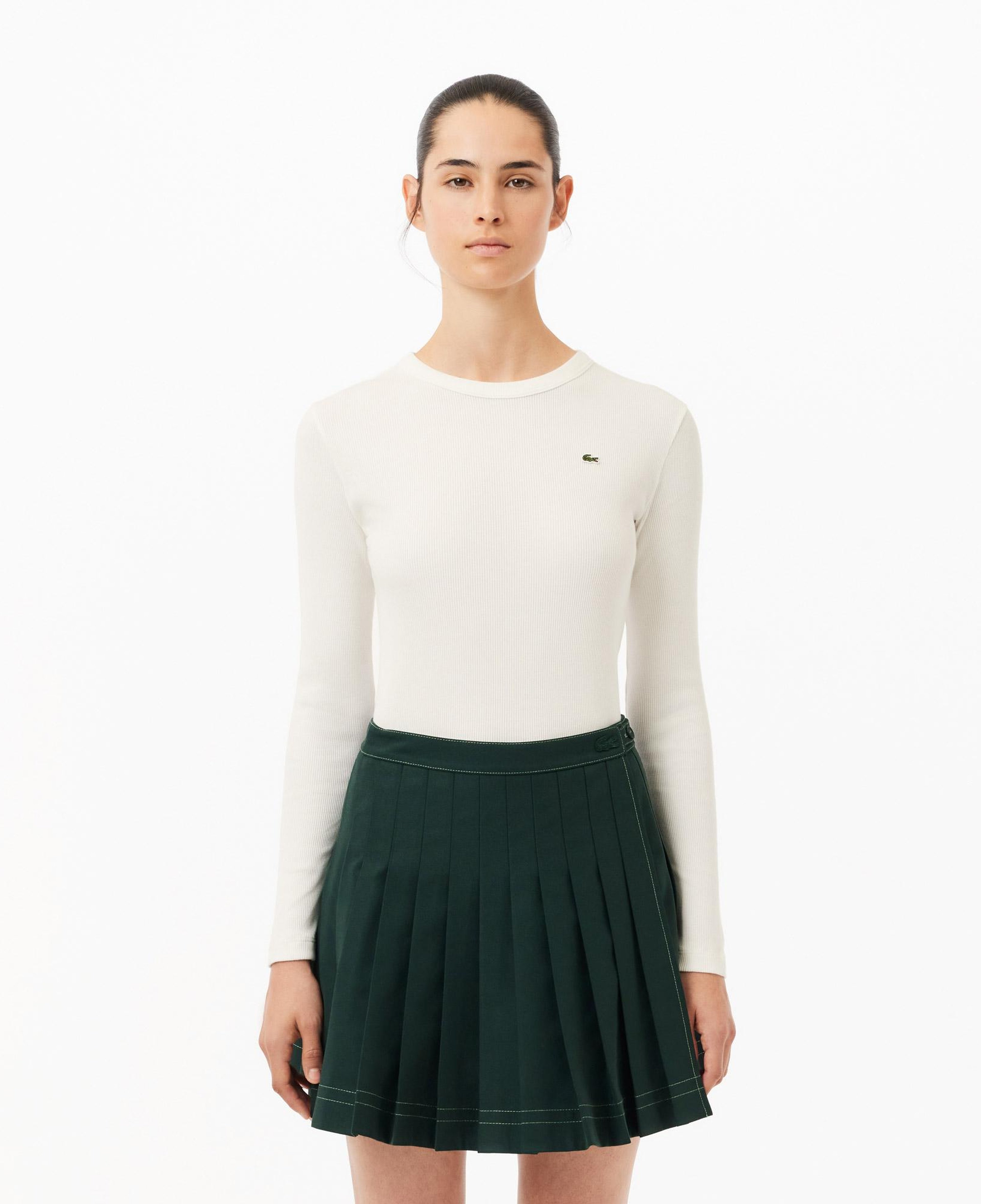 Lacoste Kadın Slim Fit Uzun Kollu Bisiklet Yaka Beyaz T-Shirt