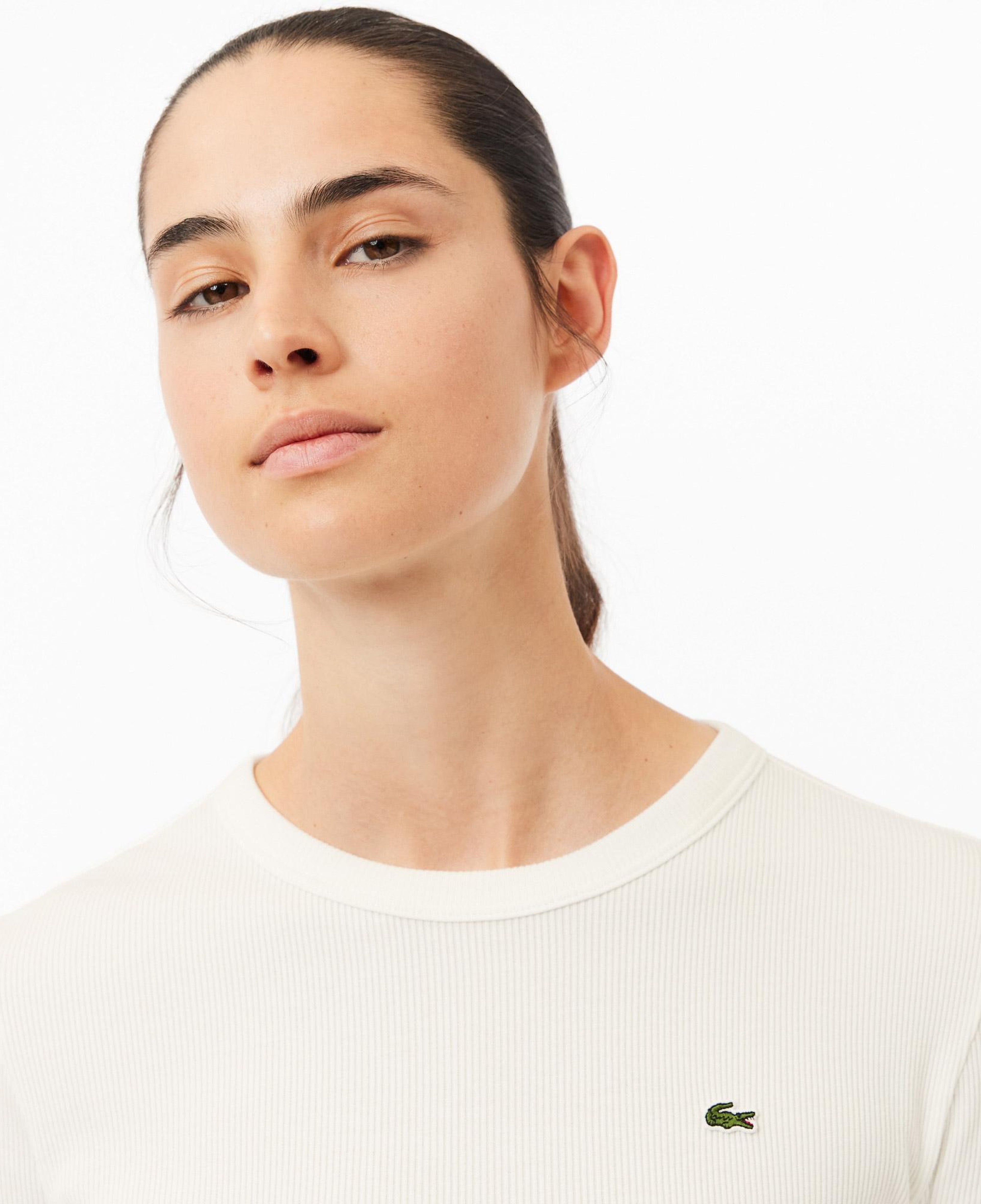 Lacoste Kadın Slim Fit Uzun Kollu Bisiklet Yaka Beyaz T-Shirt