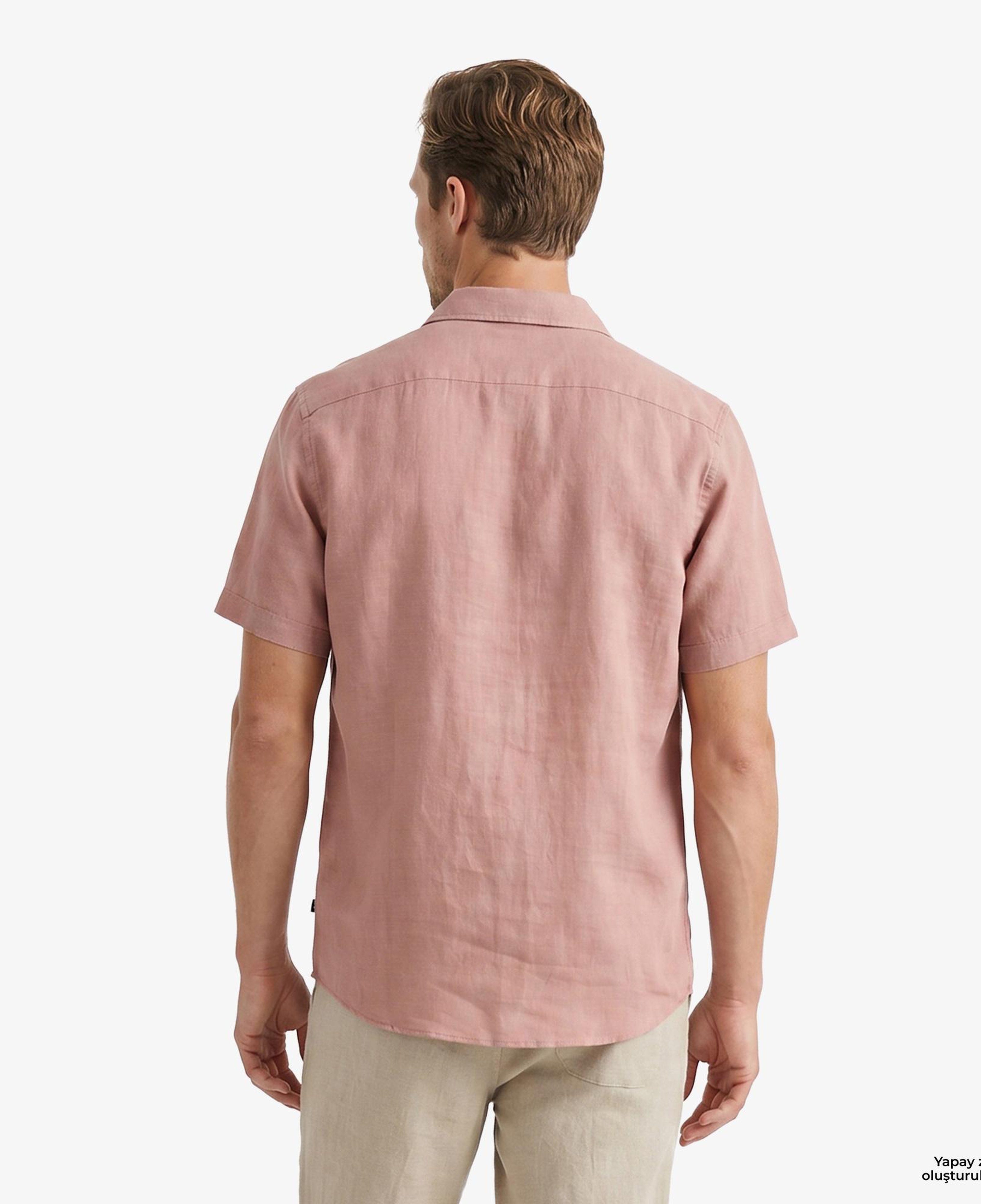 Nautica Erkek Kırmızı Regular Fit Kısa Kollu Keten Gömlek
