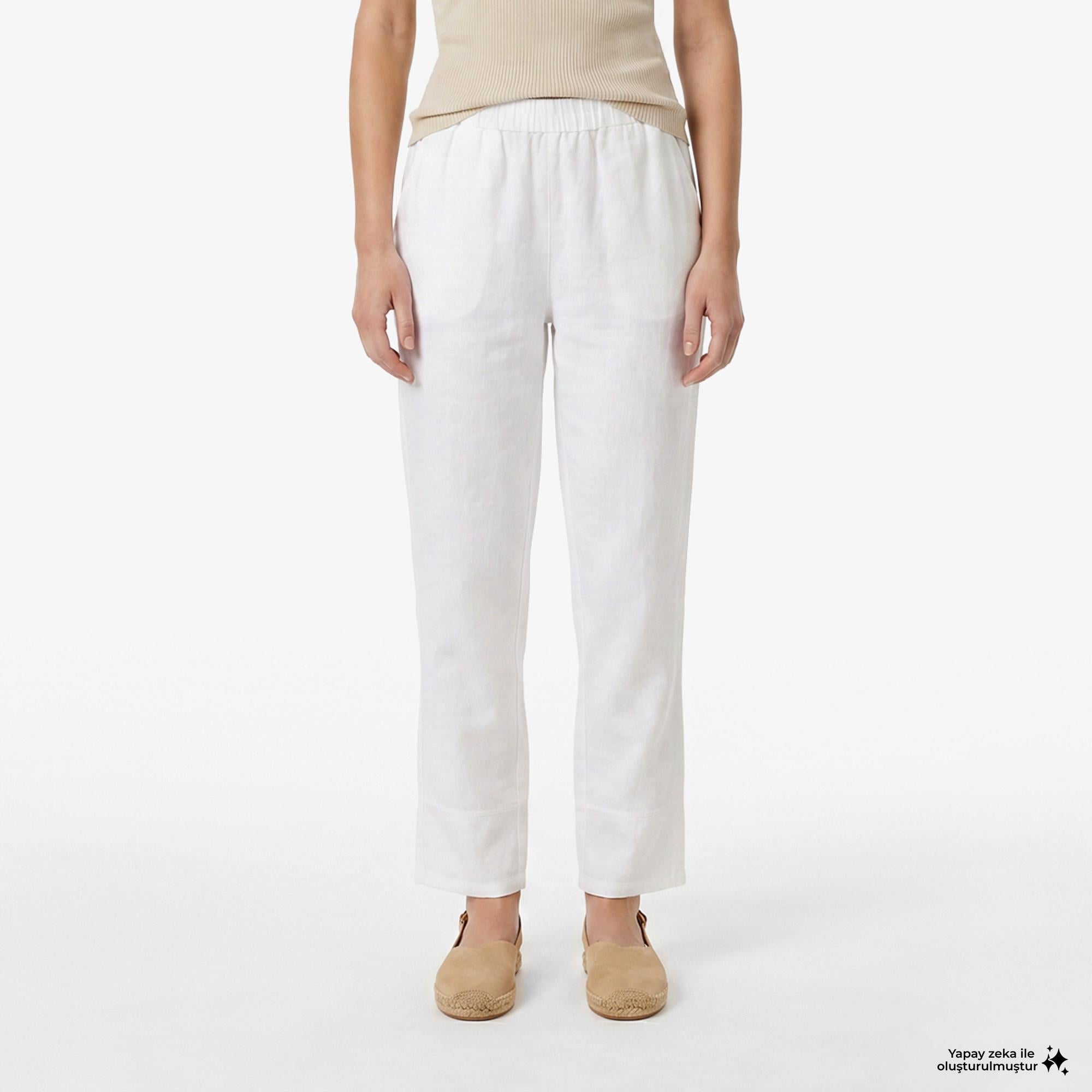 Nautica Kadın Beyaz Regular Fit Pantolon