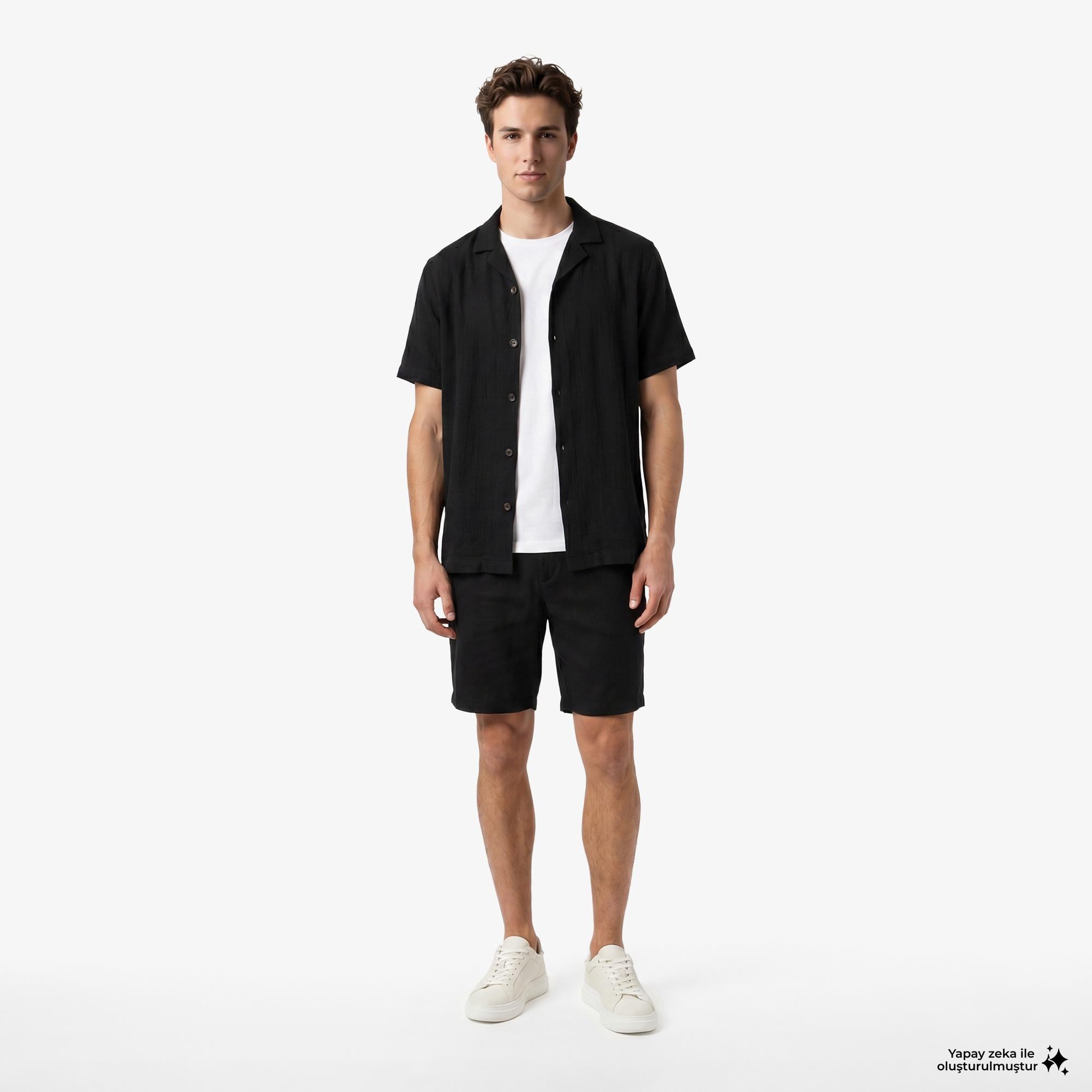 Nautica Erkek Siyah Regular Fit Keten Şort