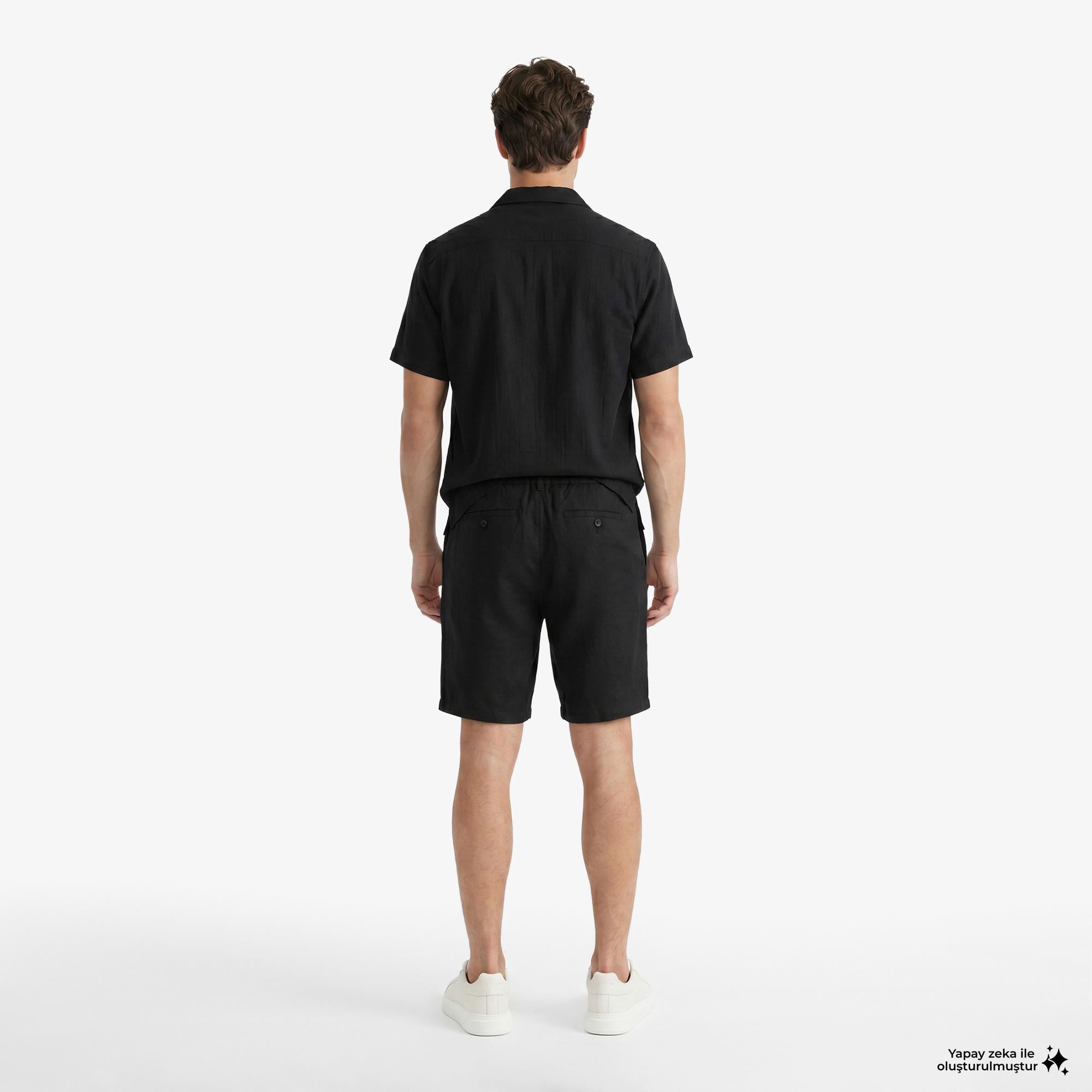 Nautica Erkek Siyah Regular Fit Keten Şort