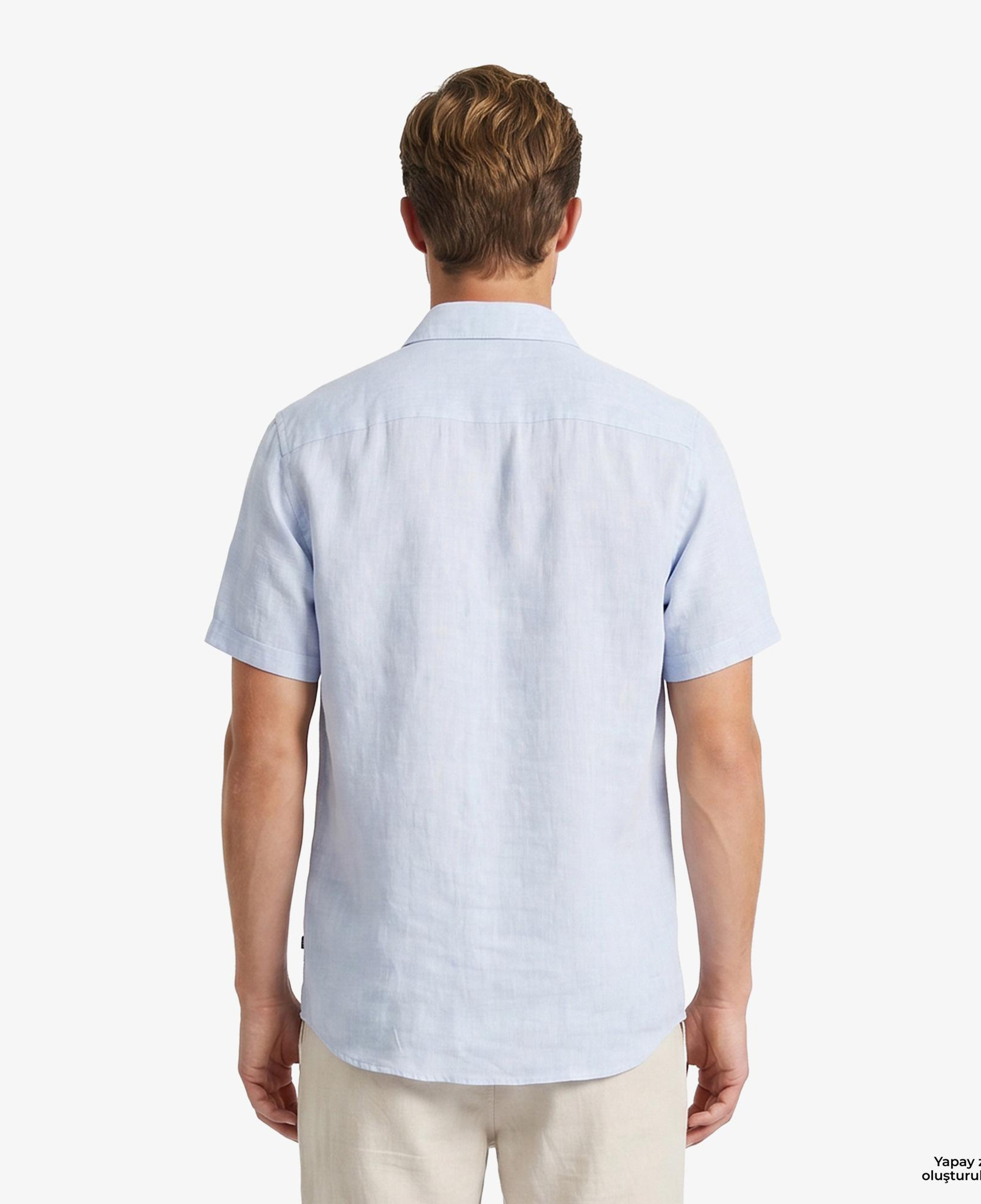 Nautica Erkek Mavi Regular Fit Kısa Kollu Keten Gömlek