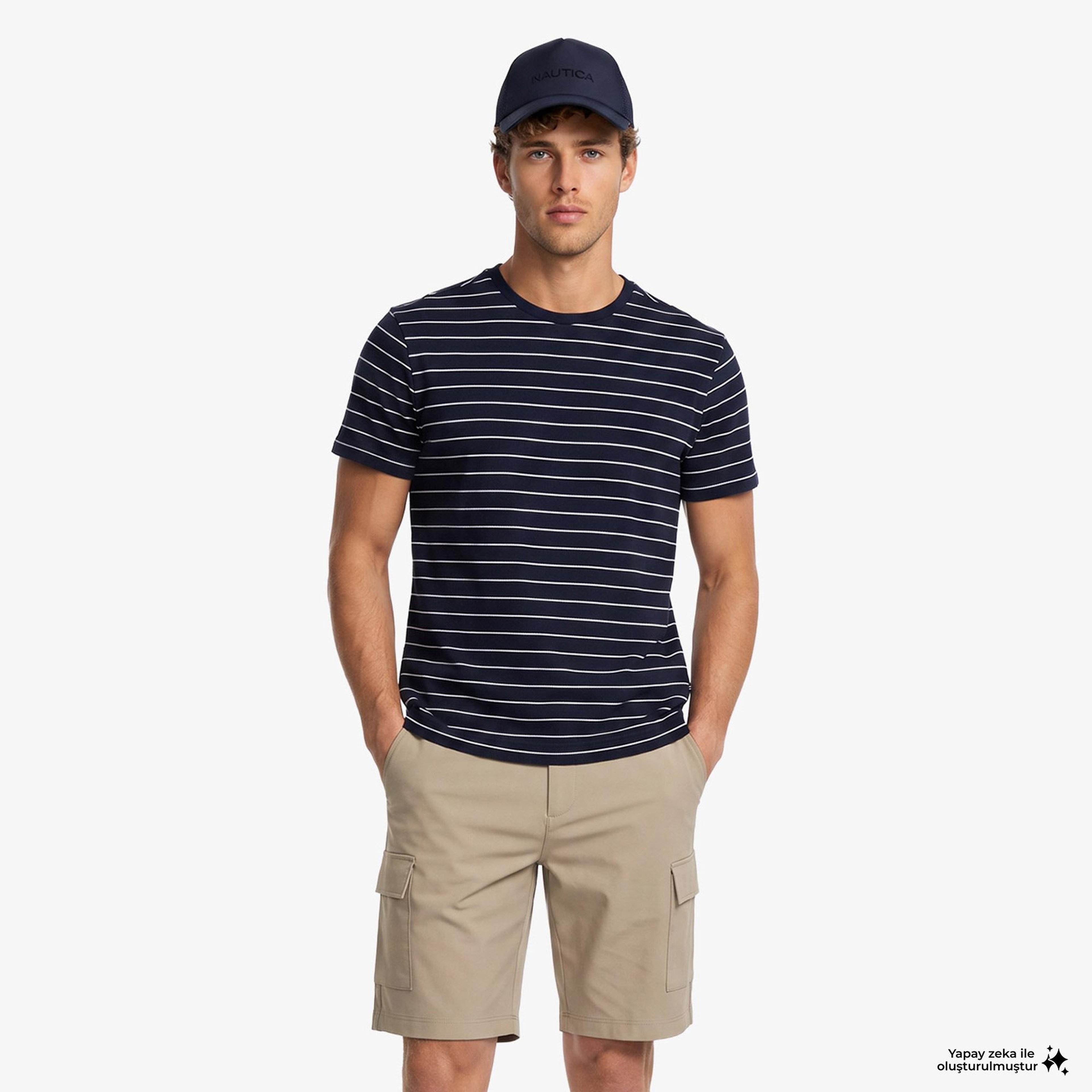 Nautica Erkek Lacivert Regular Fit Çizgili T-Shirt