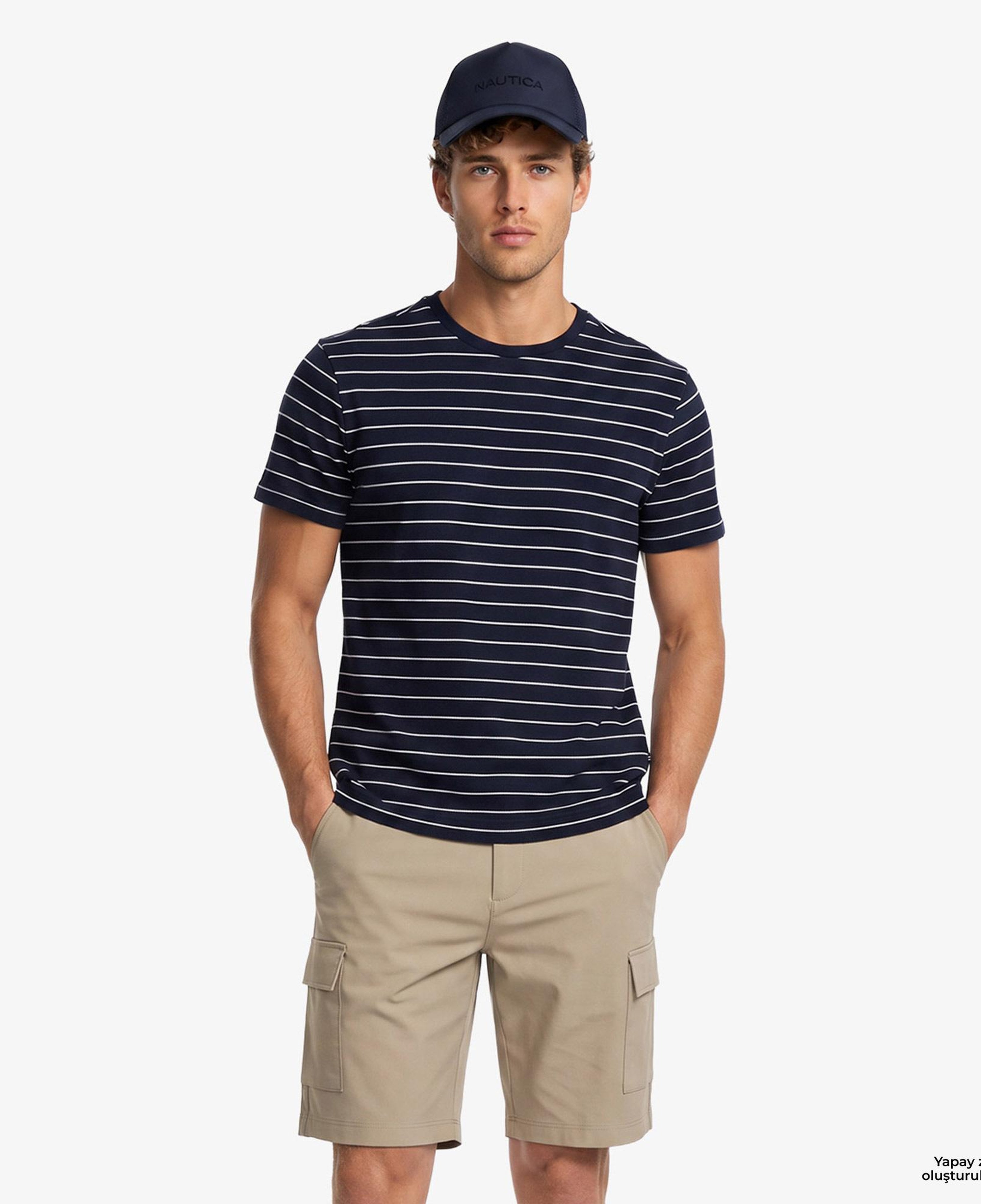 Nautica Erkek Lacivert Regular Fit Çizgili T-Shirt