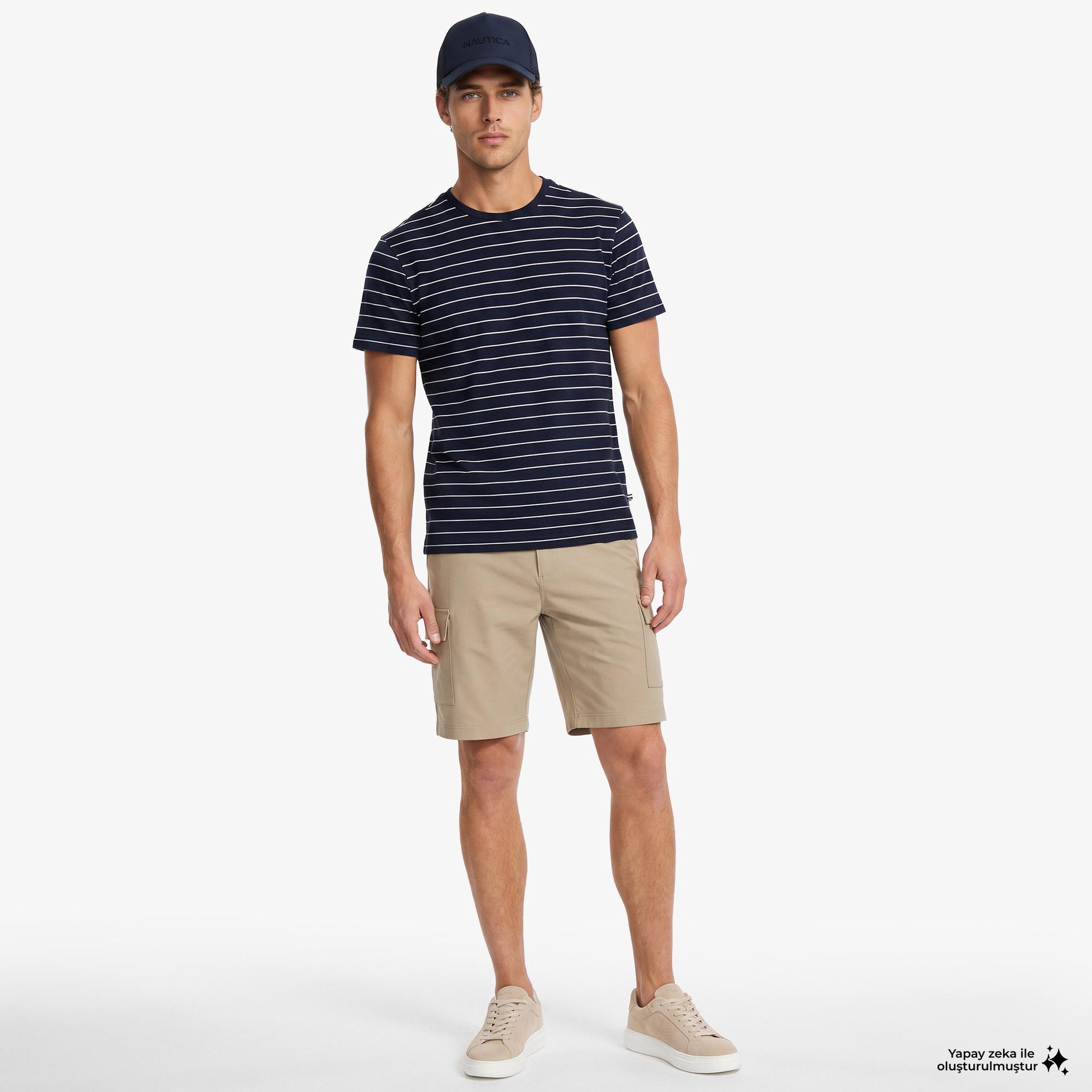 Nautica Erkek Lacivert Regular Fit Çizgili T-Shirt