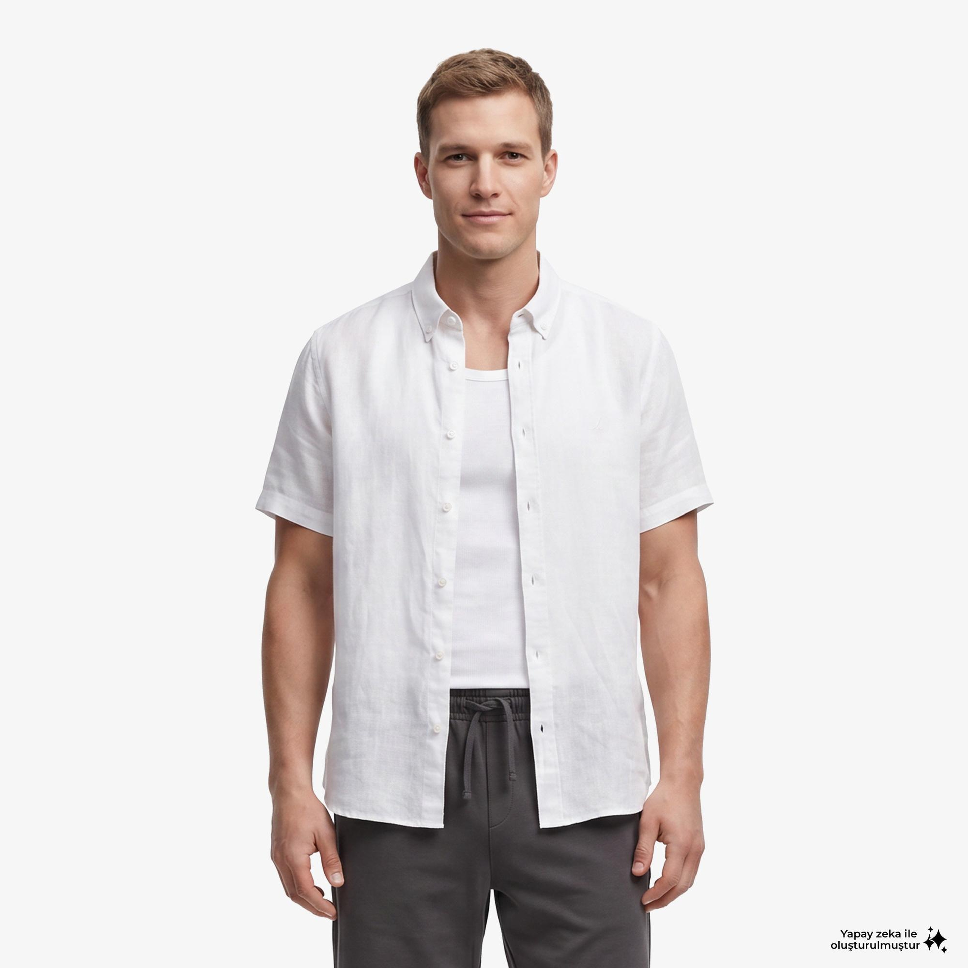Nautica Erkek Beyaz Regular Fit Kısa Kollu Gömlek