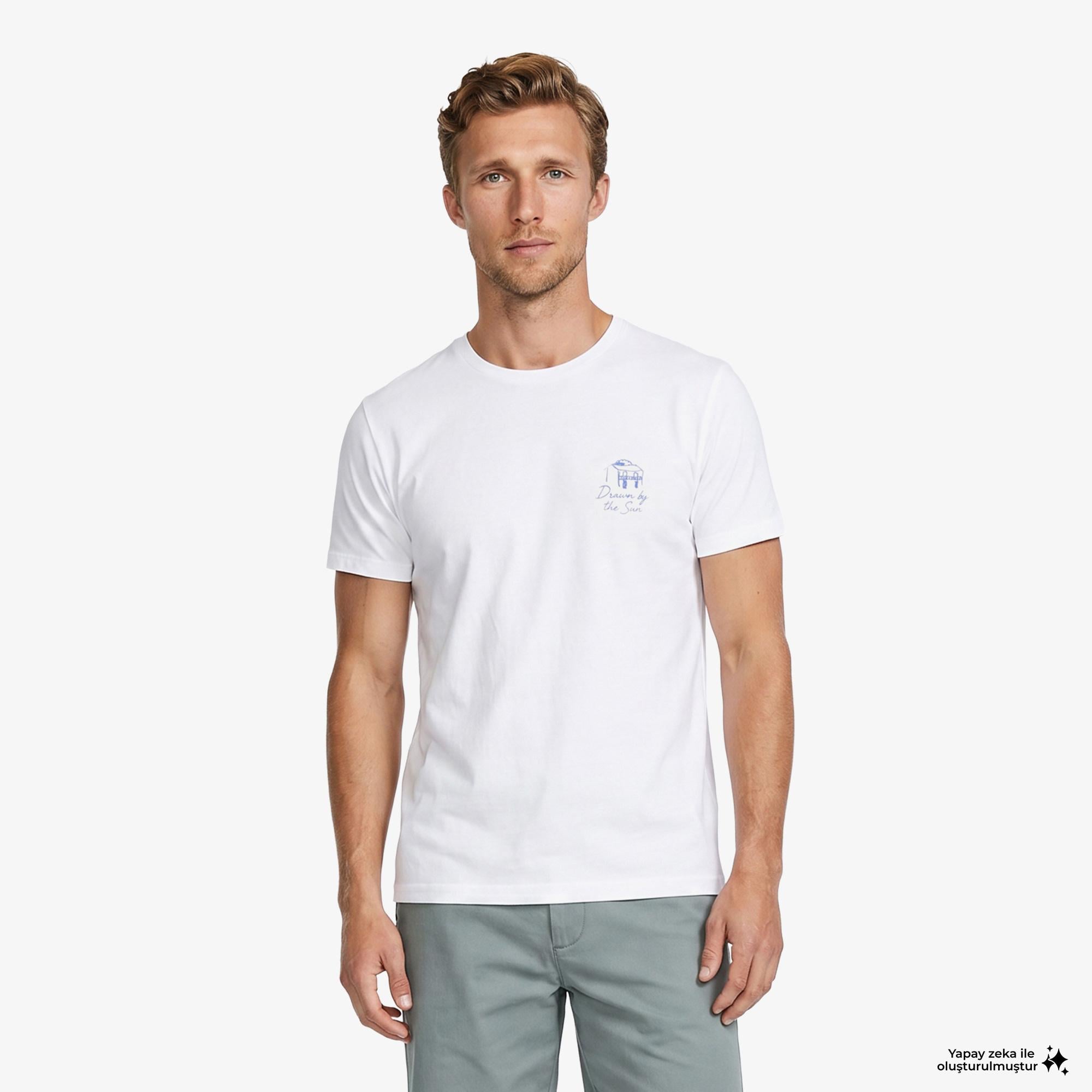 Nautica Erkek Beyaz Regular Fit Baskılı T-Shirt