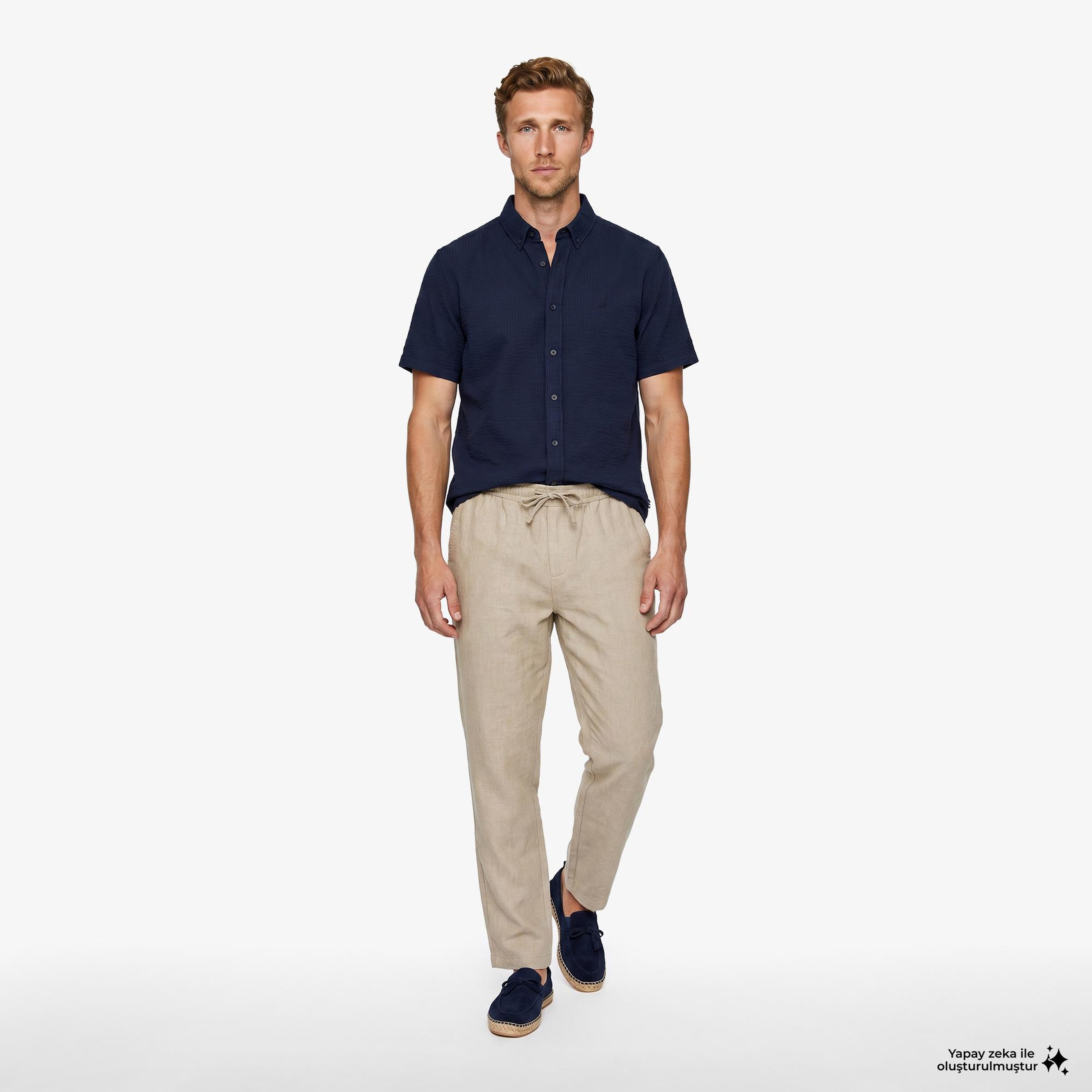 Nautica Erkek Lacivert Regular Fit Kısa Kollu Gömlek