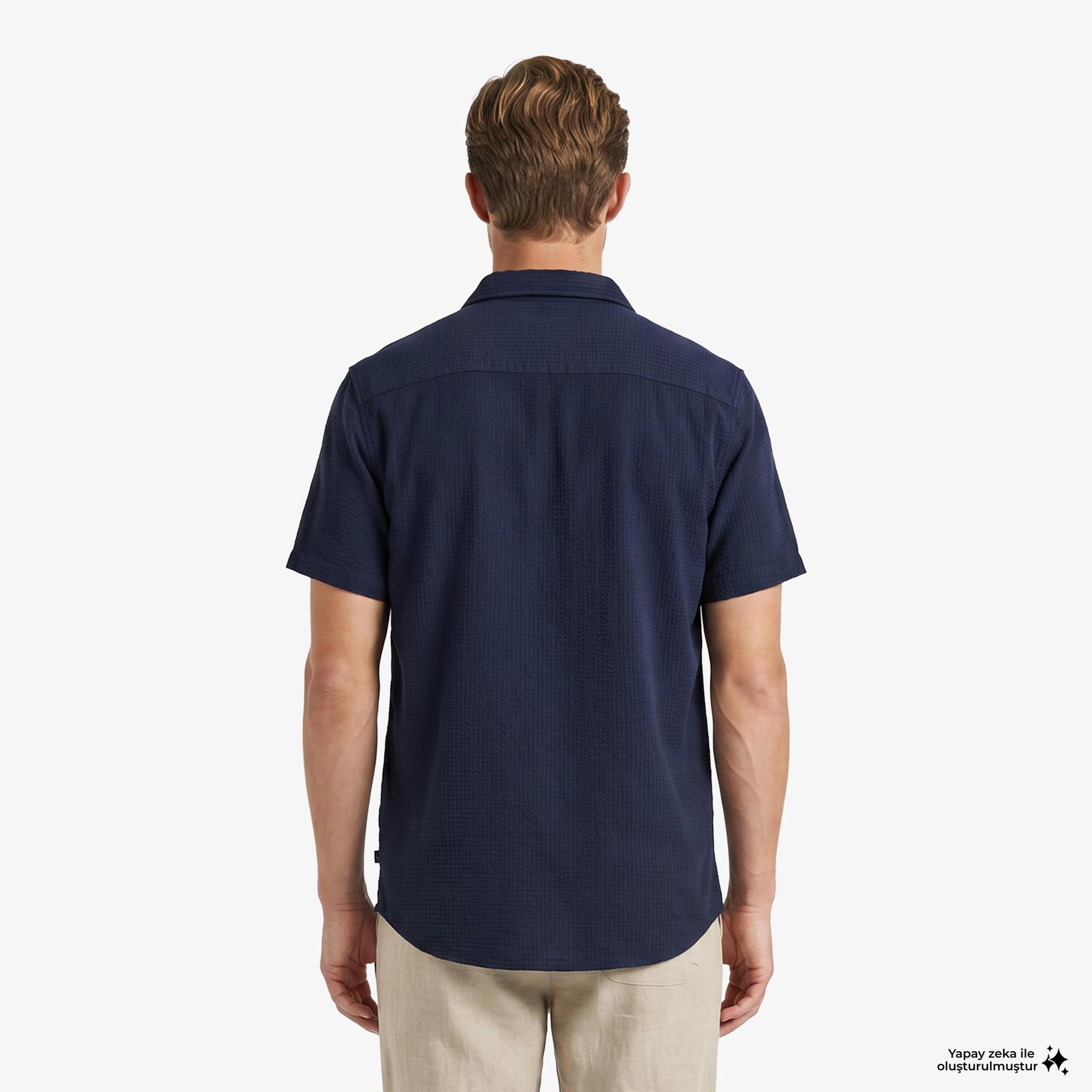 Nautica Erkek Lacivert Regular Fit Kısa Kollu Gömlek