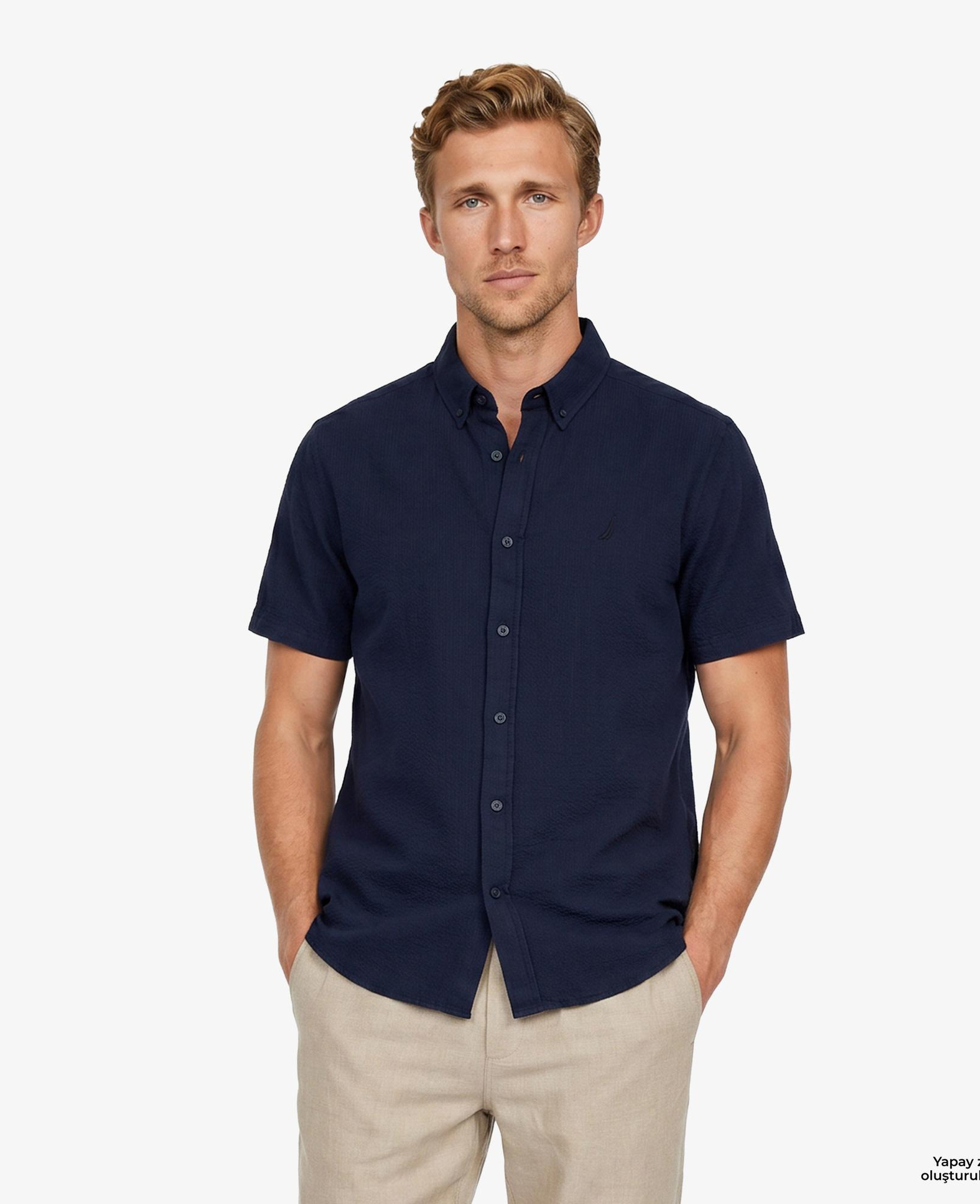 Nautica Erkek Lacivert Regular Fit Kısa Kollu Gömlek