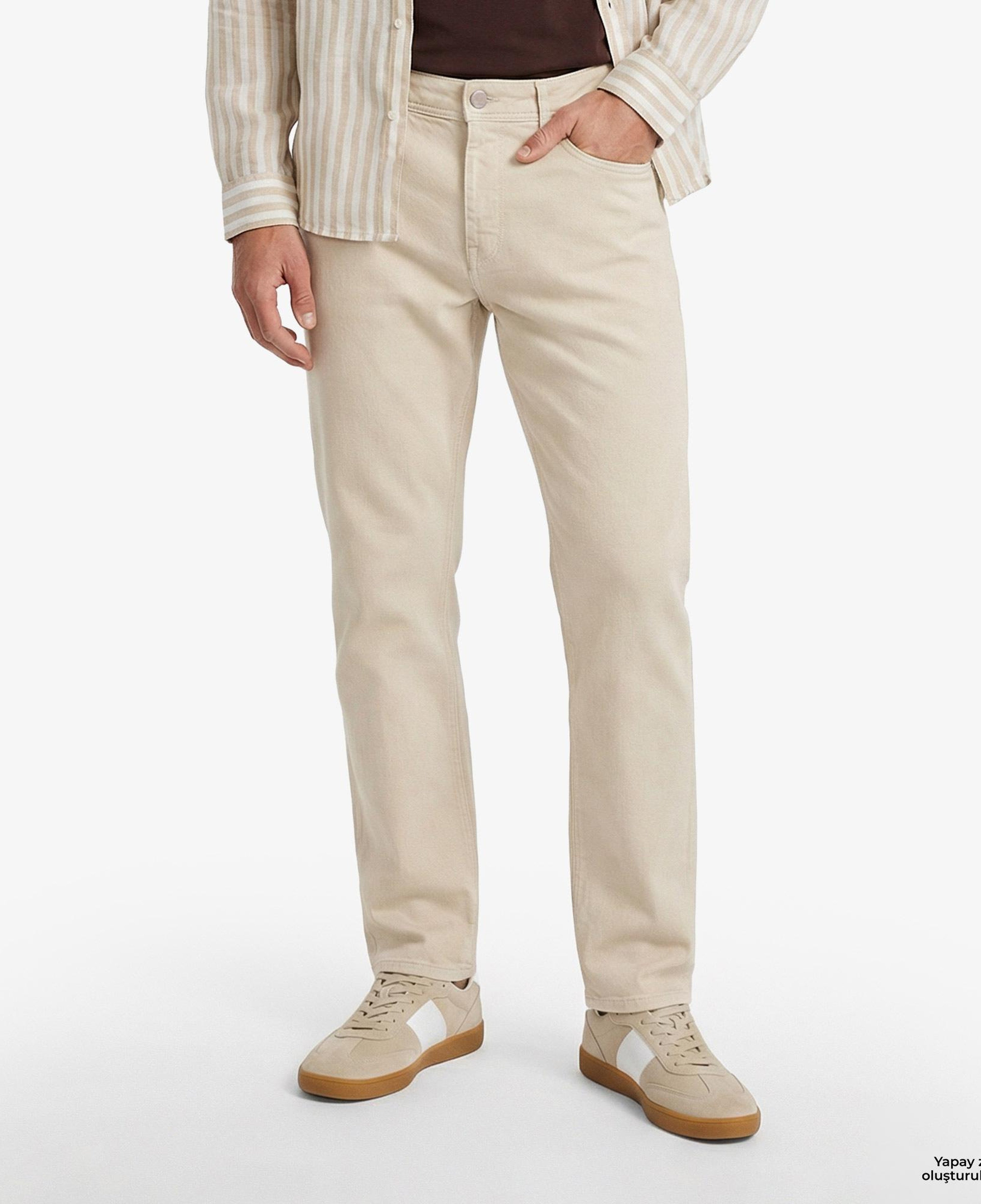 Nautica Erkek Krem Tapered Denim Pantolon