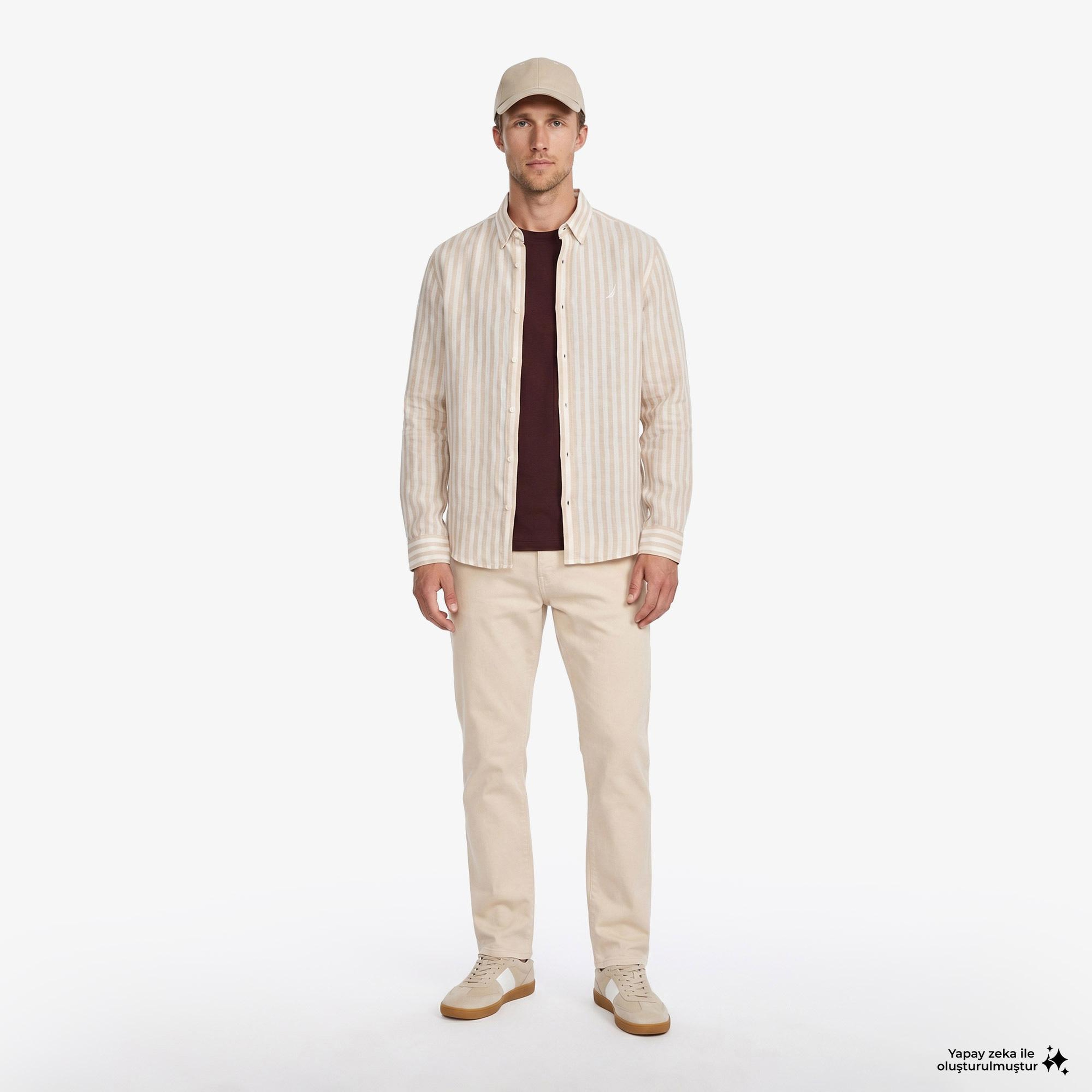Nautica Erkek Krem Tapered Denim Pantolon