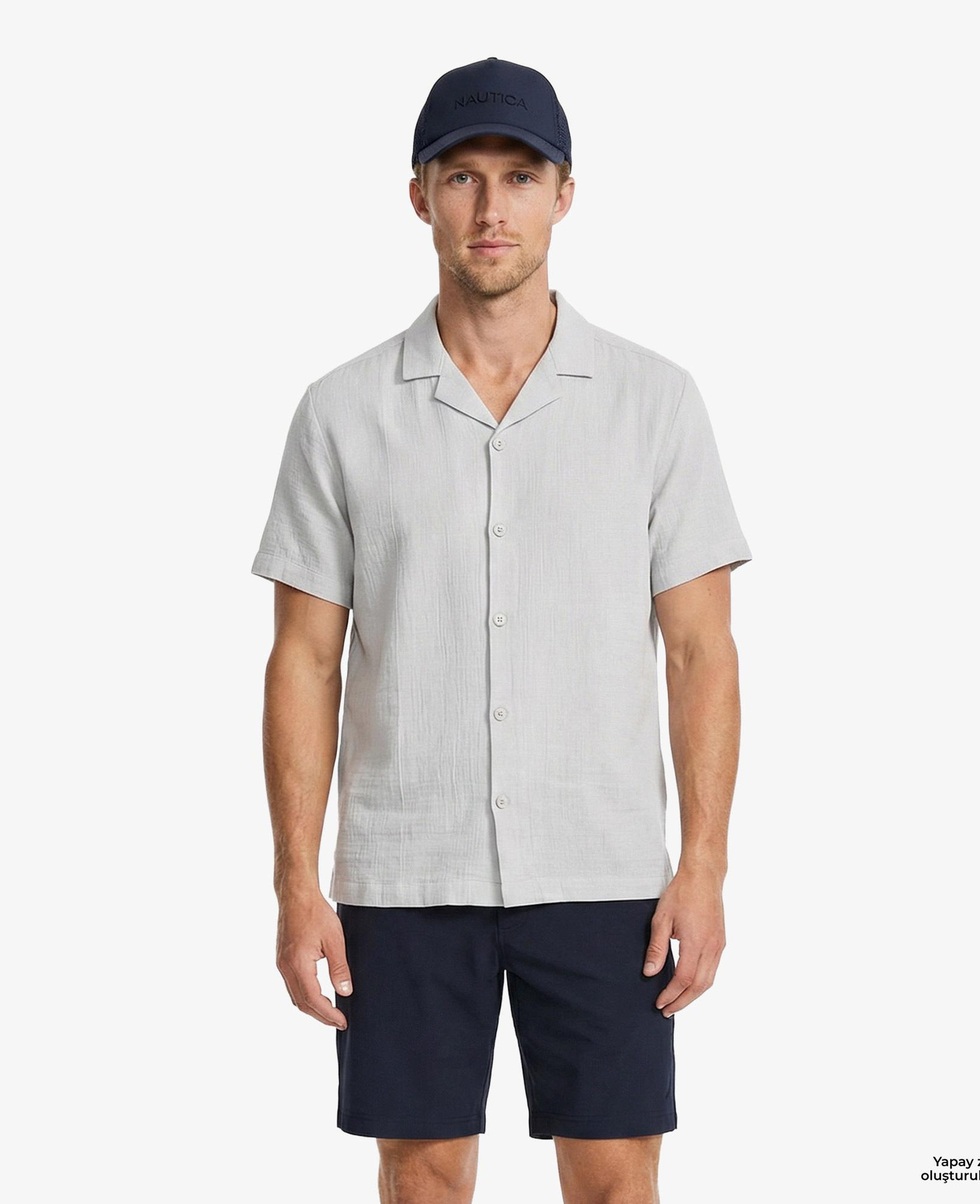 Nautica Erkek Gri Regular Fit Kısa Kollu Gömlek
