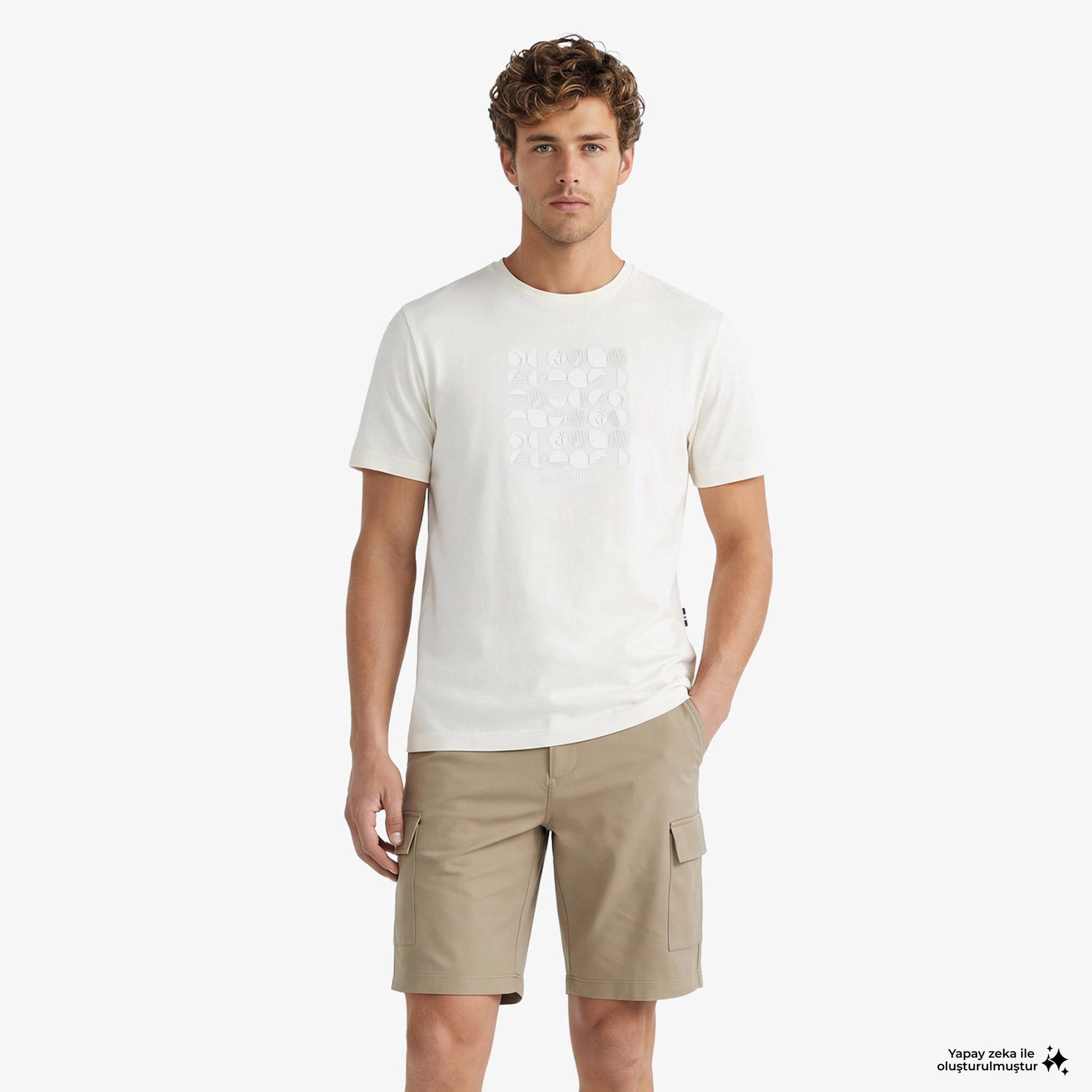 Nautica Erkek Krem Regular Fit Baskılı T-Shirt