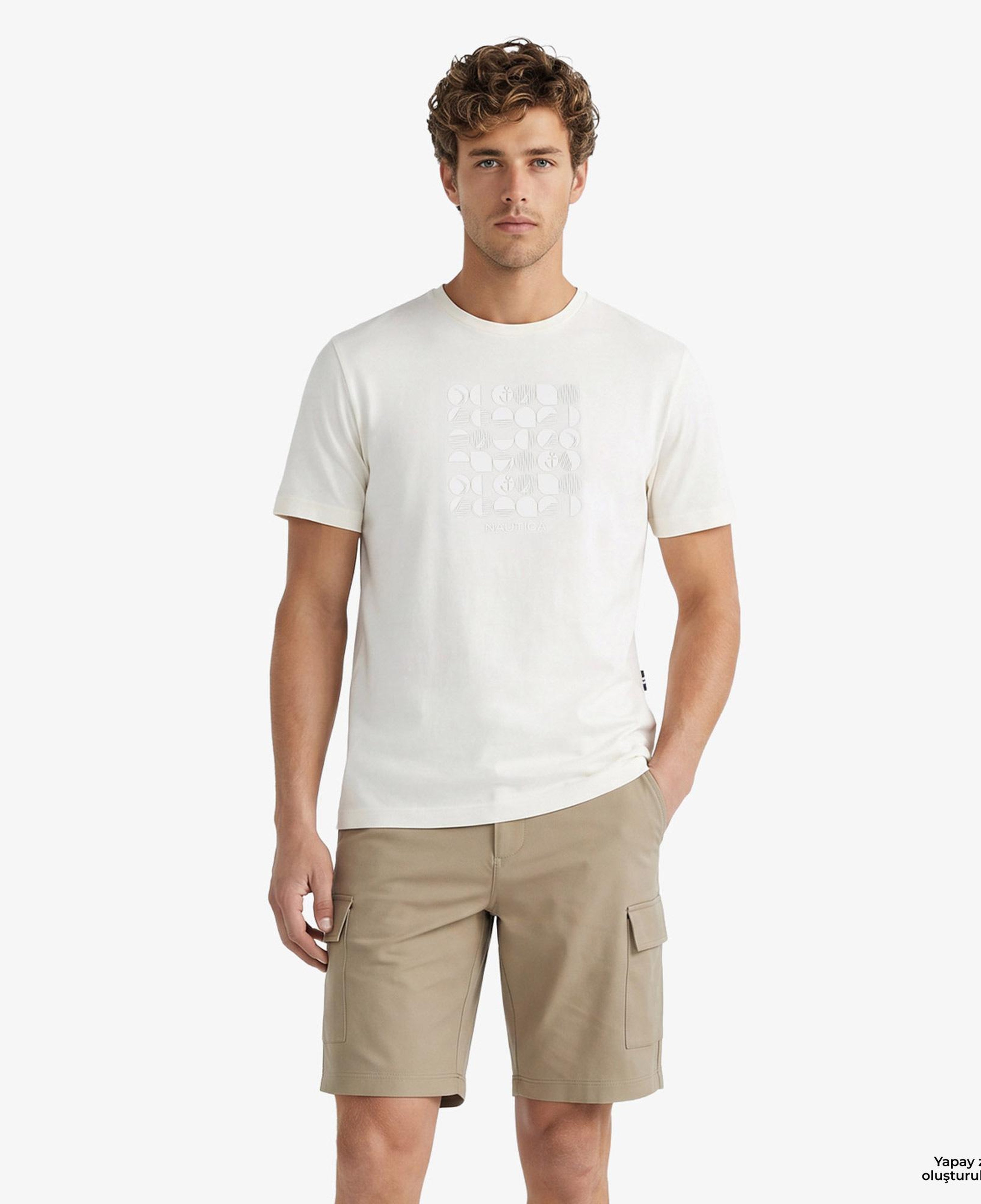 Nautica Erkek Krem Regular Fit Baskılı T-Shirt