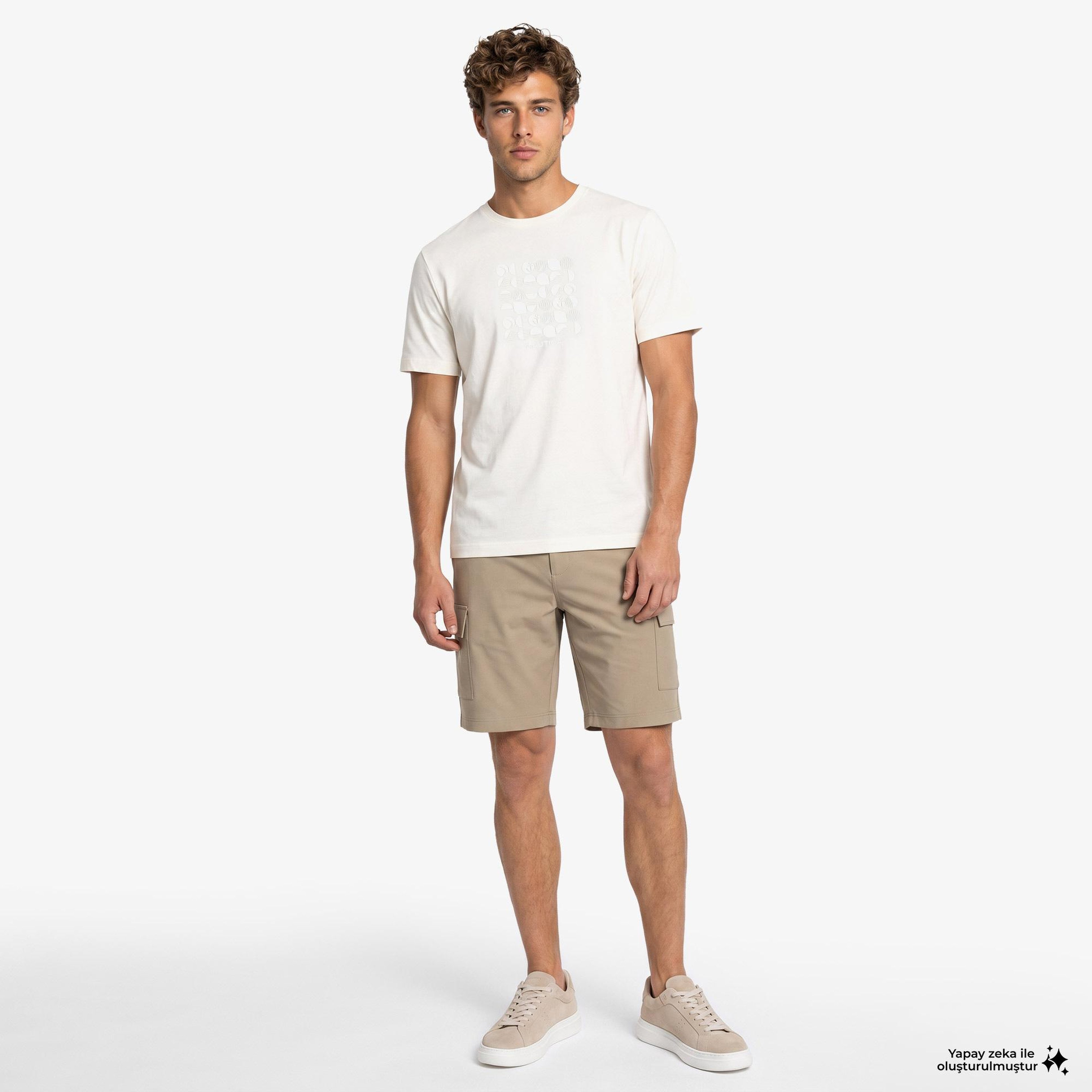 Nautica Erkek Krem Regular Fit Baskılı T-Shirt