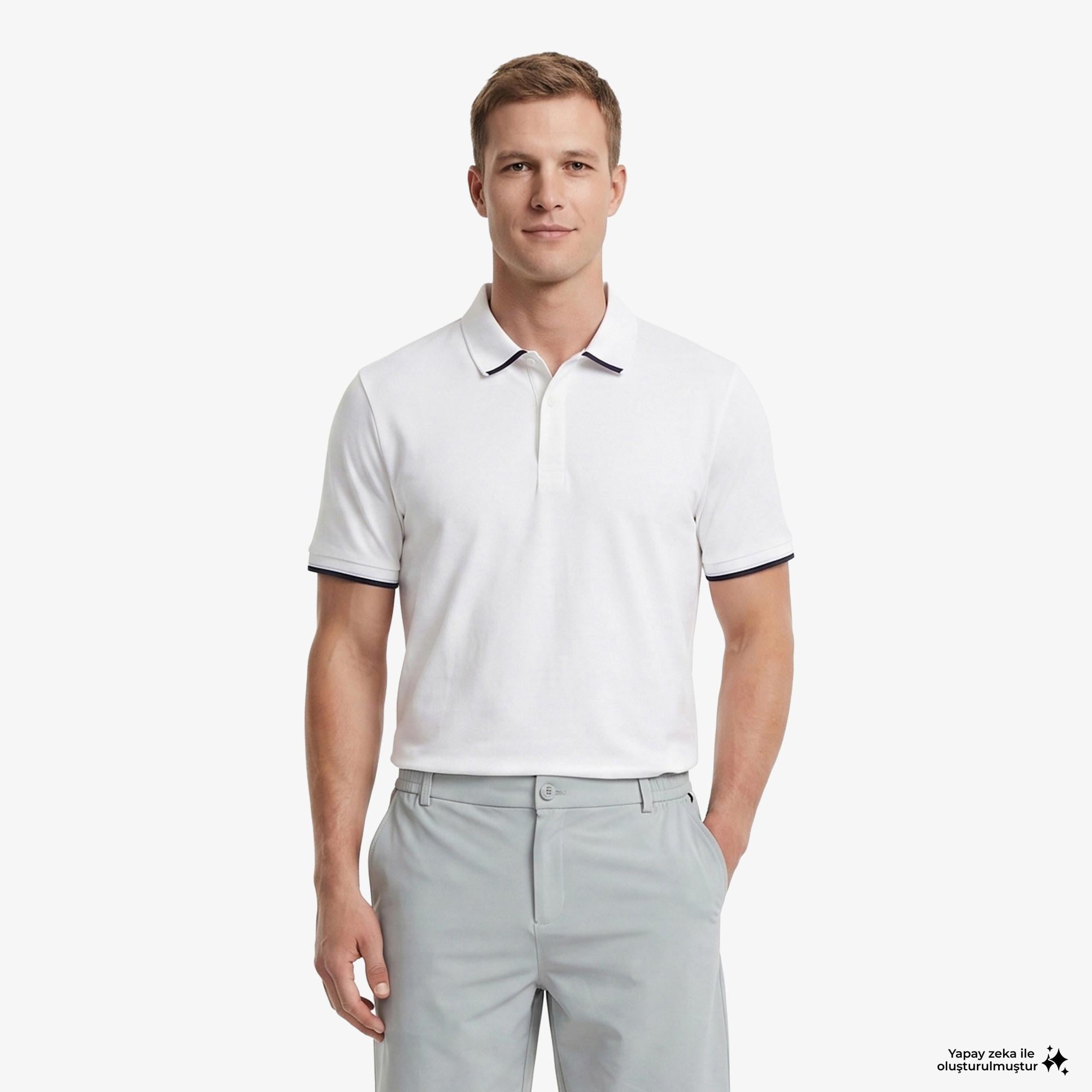 Nautica Erkek Beyaz Regular Fit Pima Cotton Polo Yaka T-Shirt