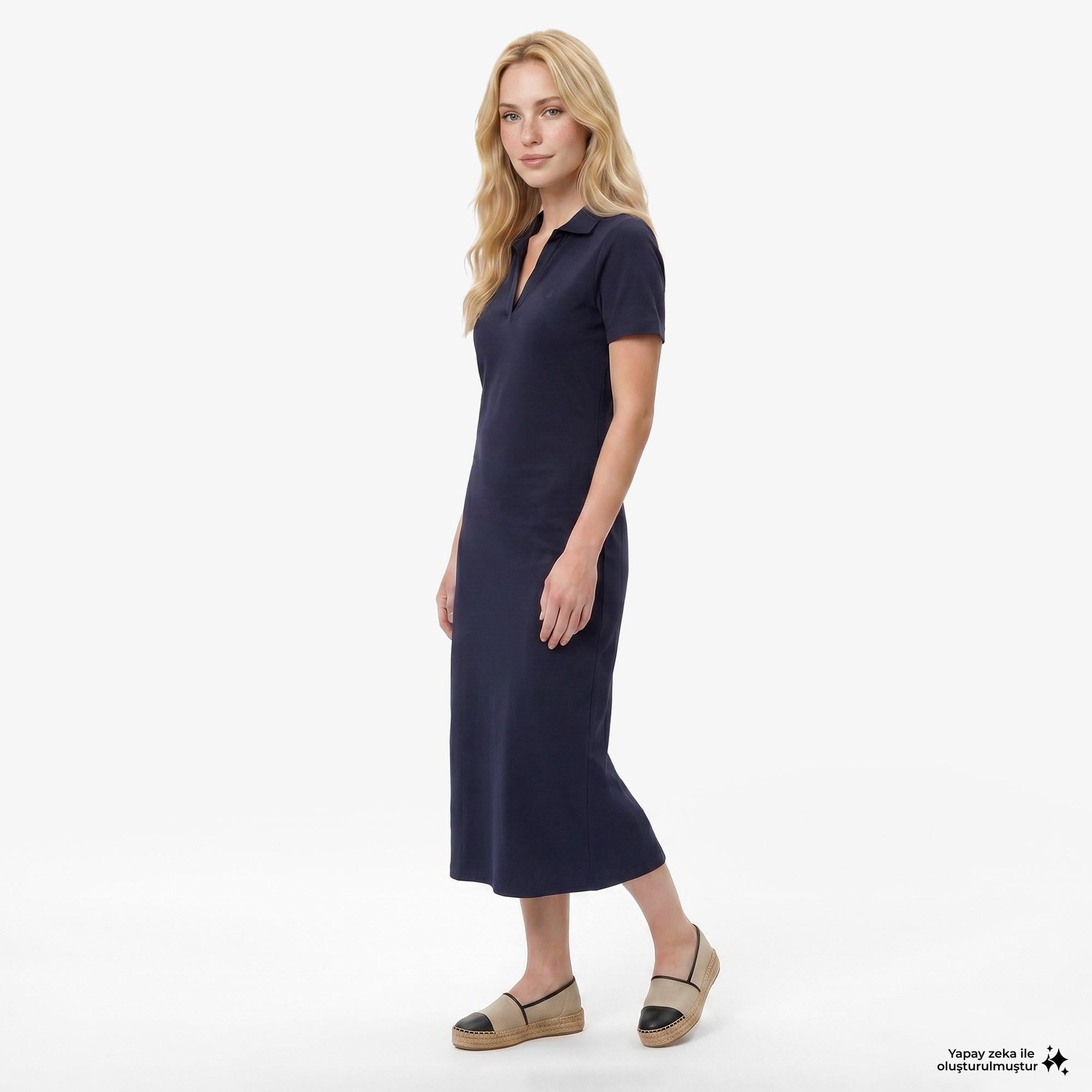 Nautica Kadın Lacivert Slim Fit Kısa Kollu Elbise