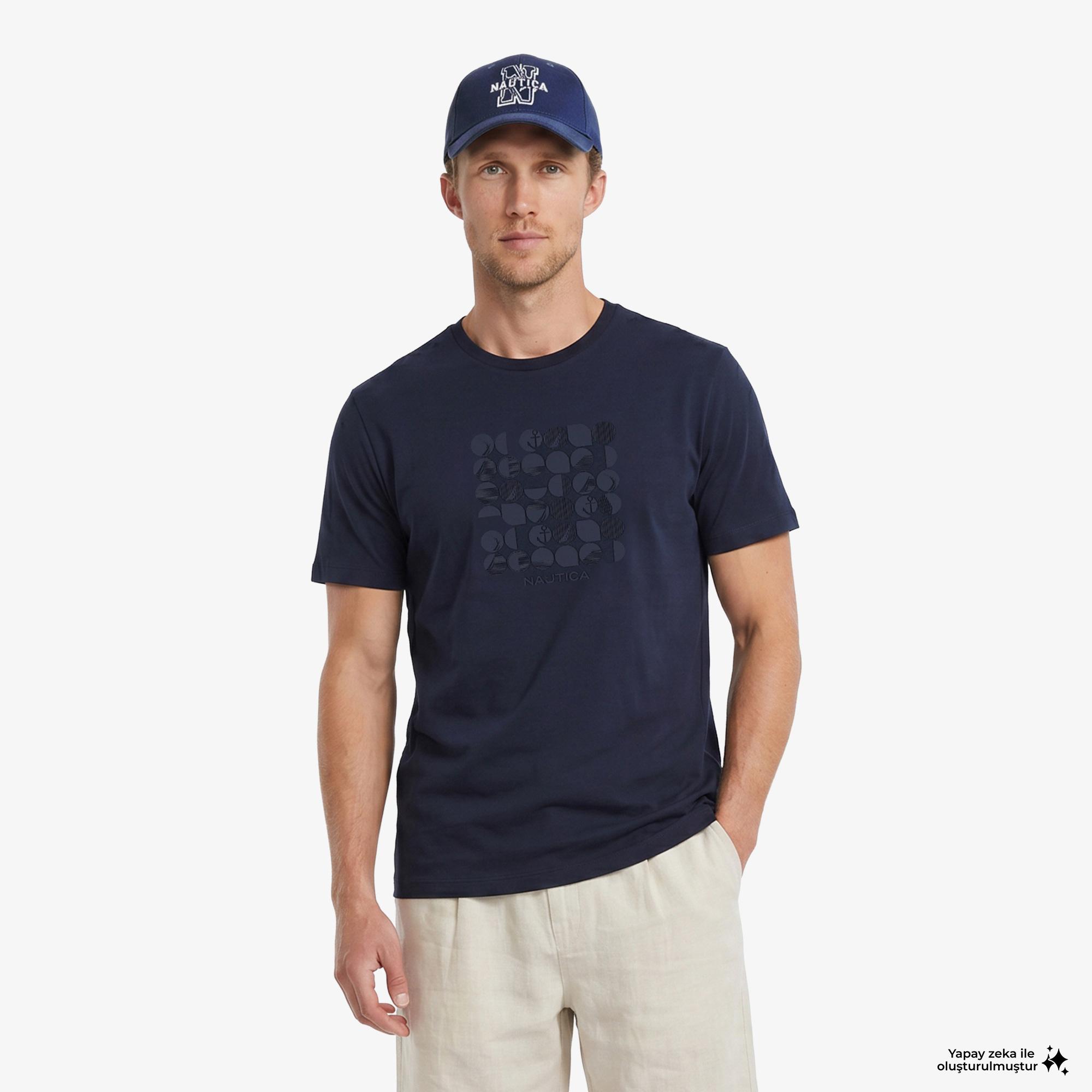 Nautica Erkek Lacivert Regular Fit Baskılı T-Shirt