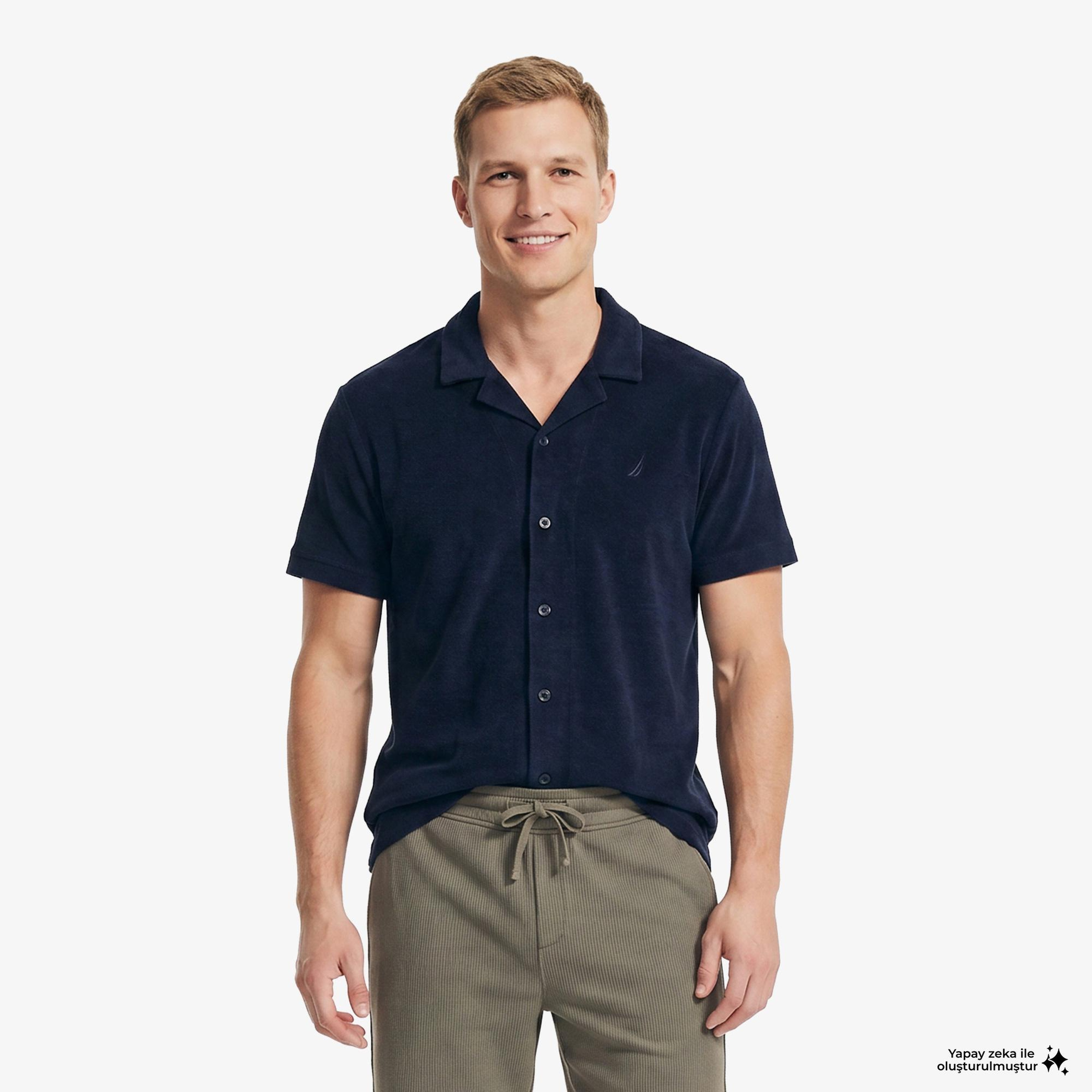 Nautica Erkek Lacivert Regular Fit Kısa Kollu Gömlek