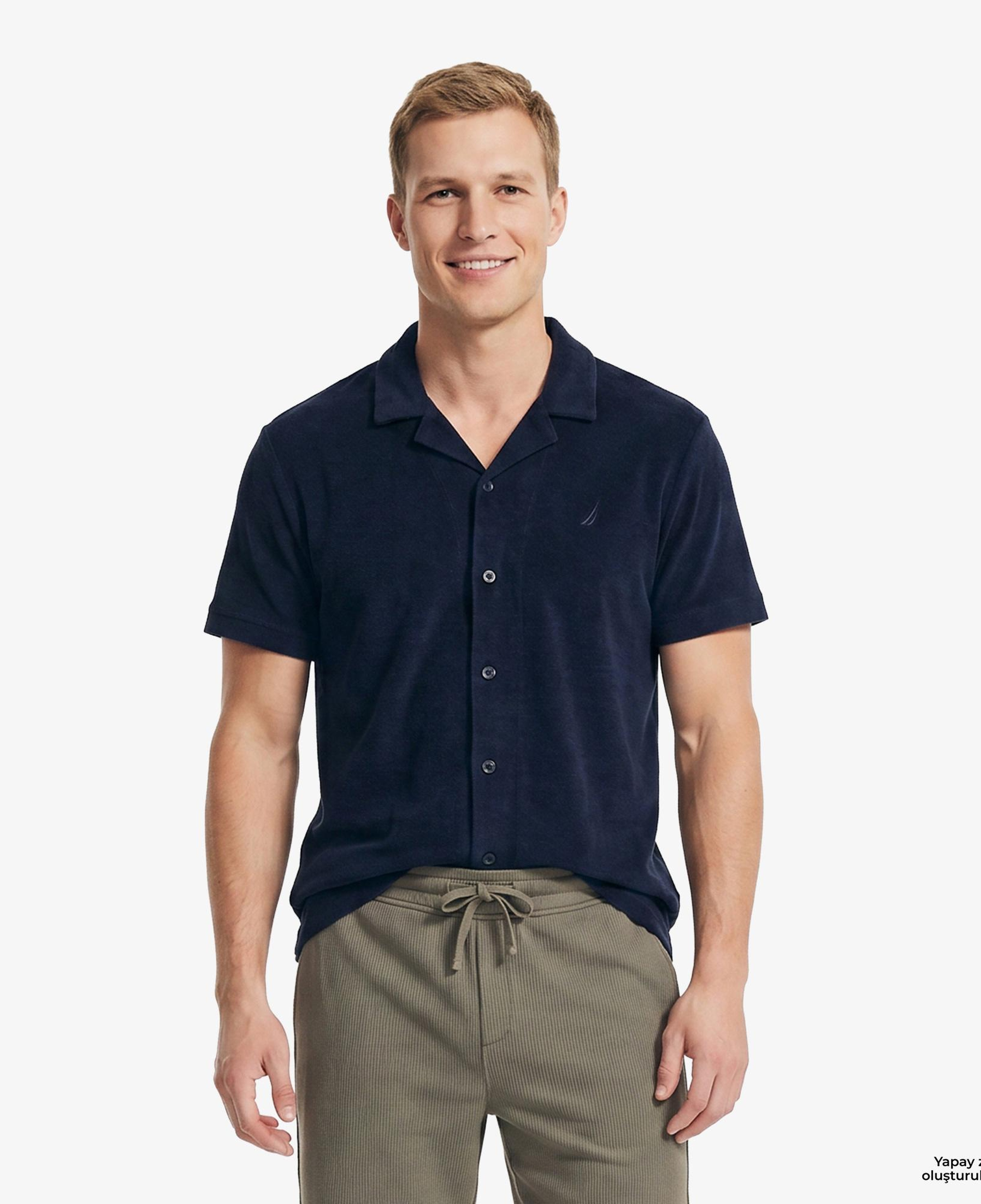 Nautica Erkek Lacivert Regular Fit Kısa Kollu Gömlek