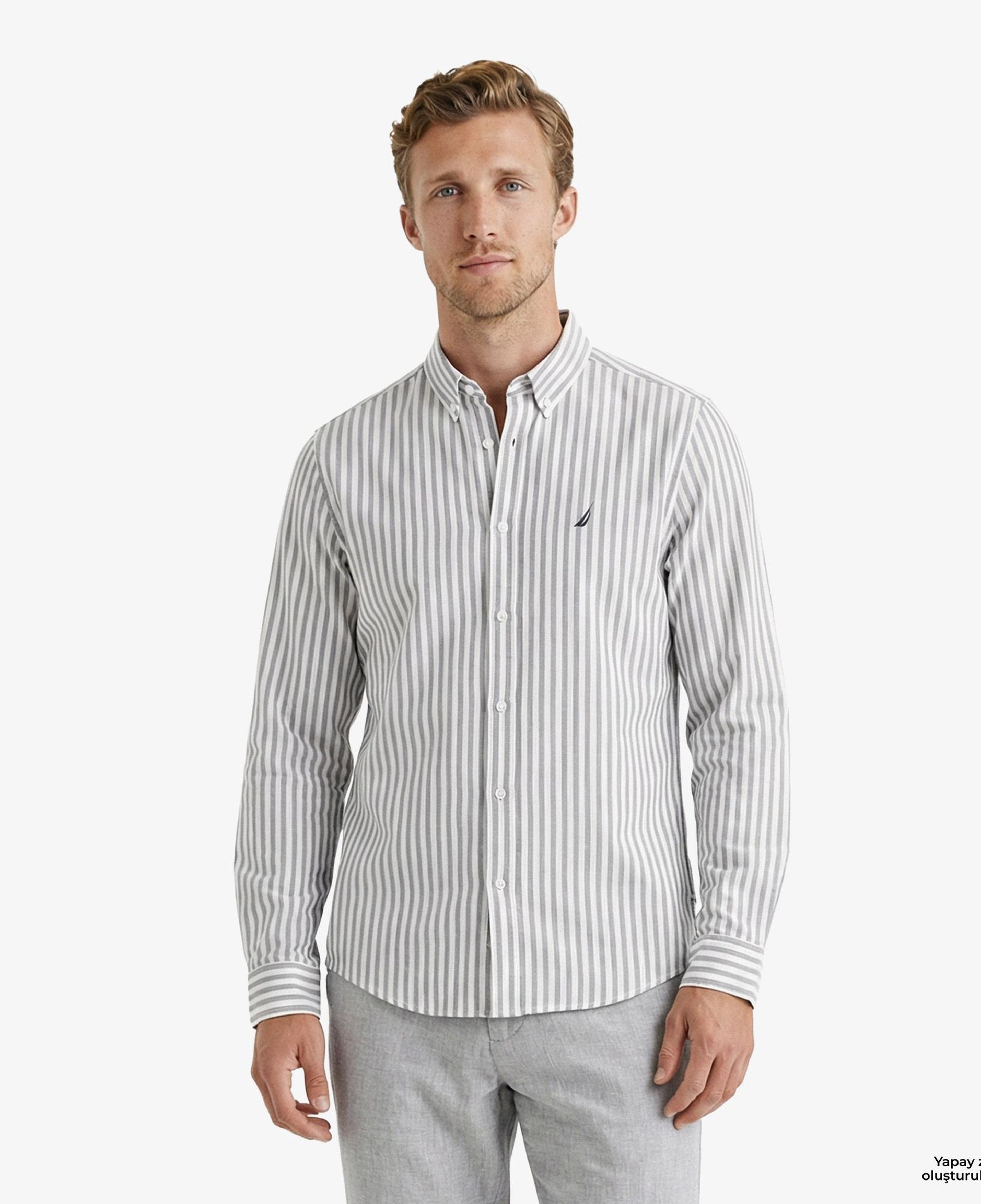 Nautica Erkek Lacivert Regular Fit Çizgili Gömlek