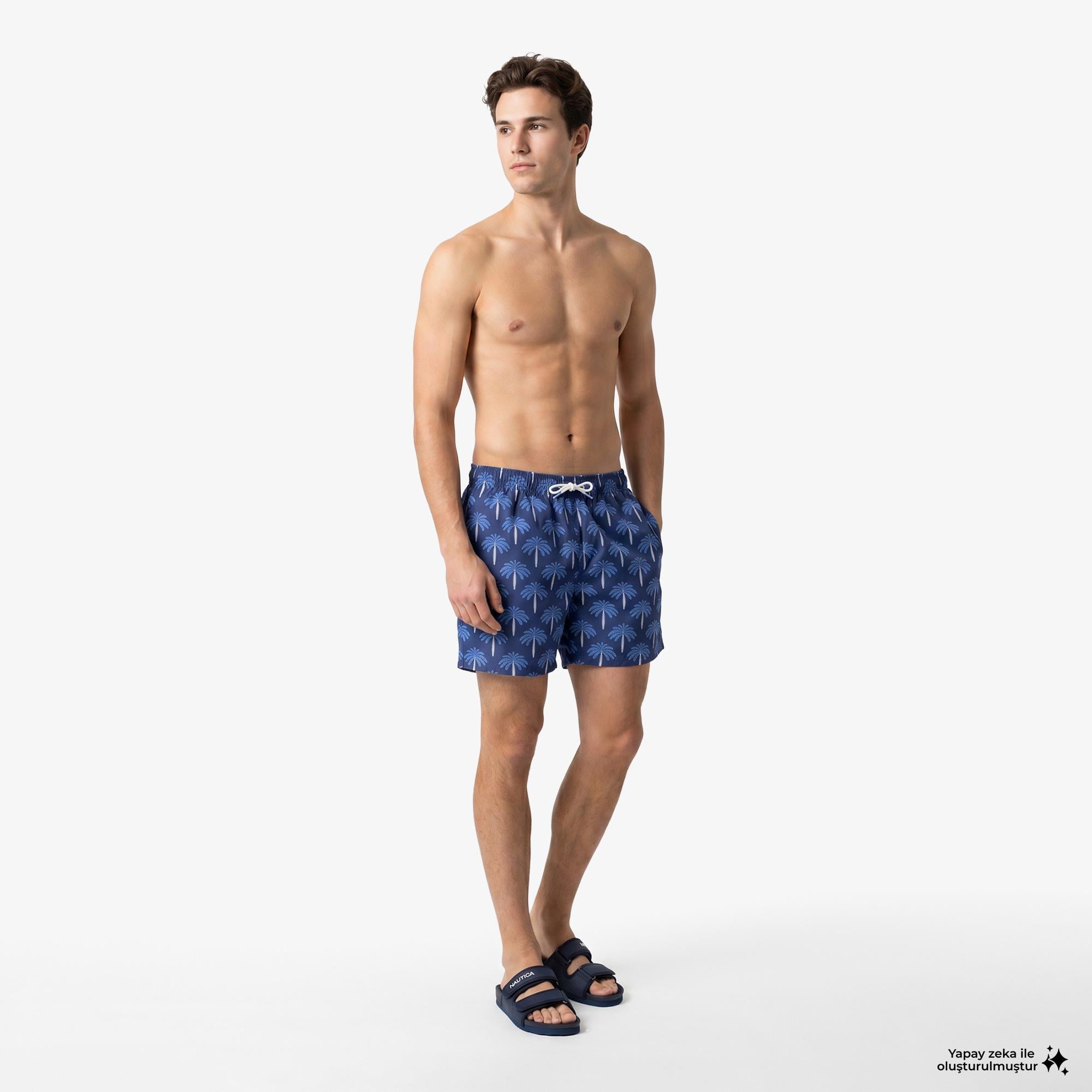 Nautica Erkek Lacivert Regular Fit Desenli Deniz Şortu