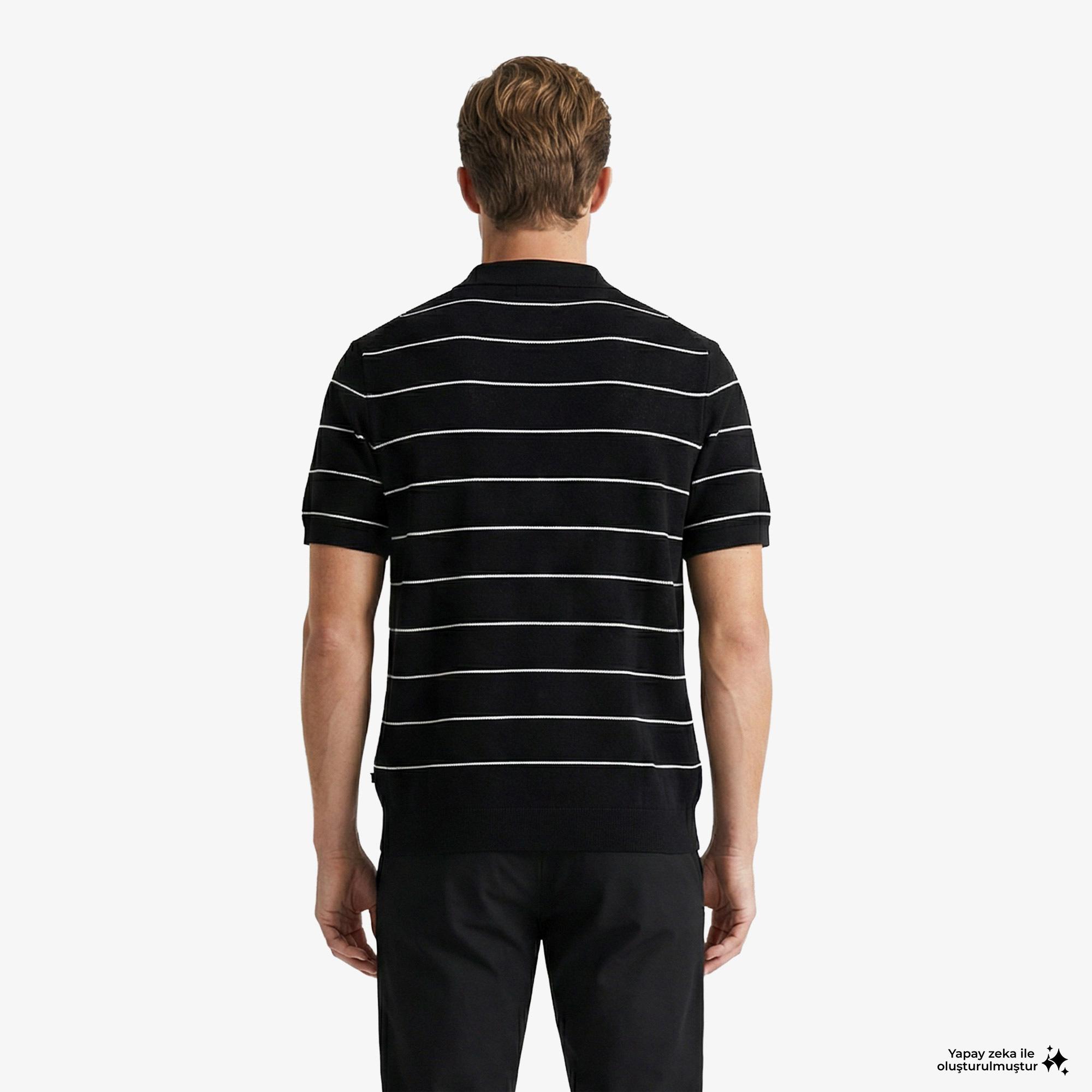 Nautica Erkek Siyah Regular Fit Kısa Kollu Çizgili Triko