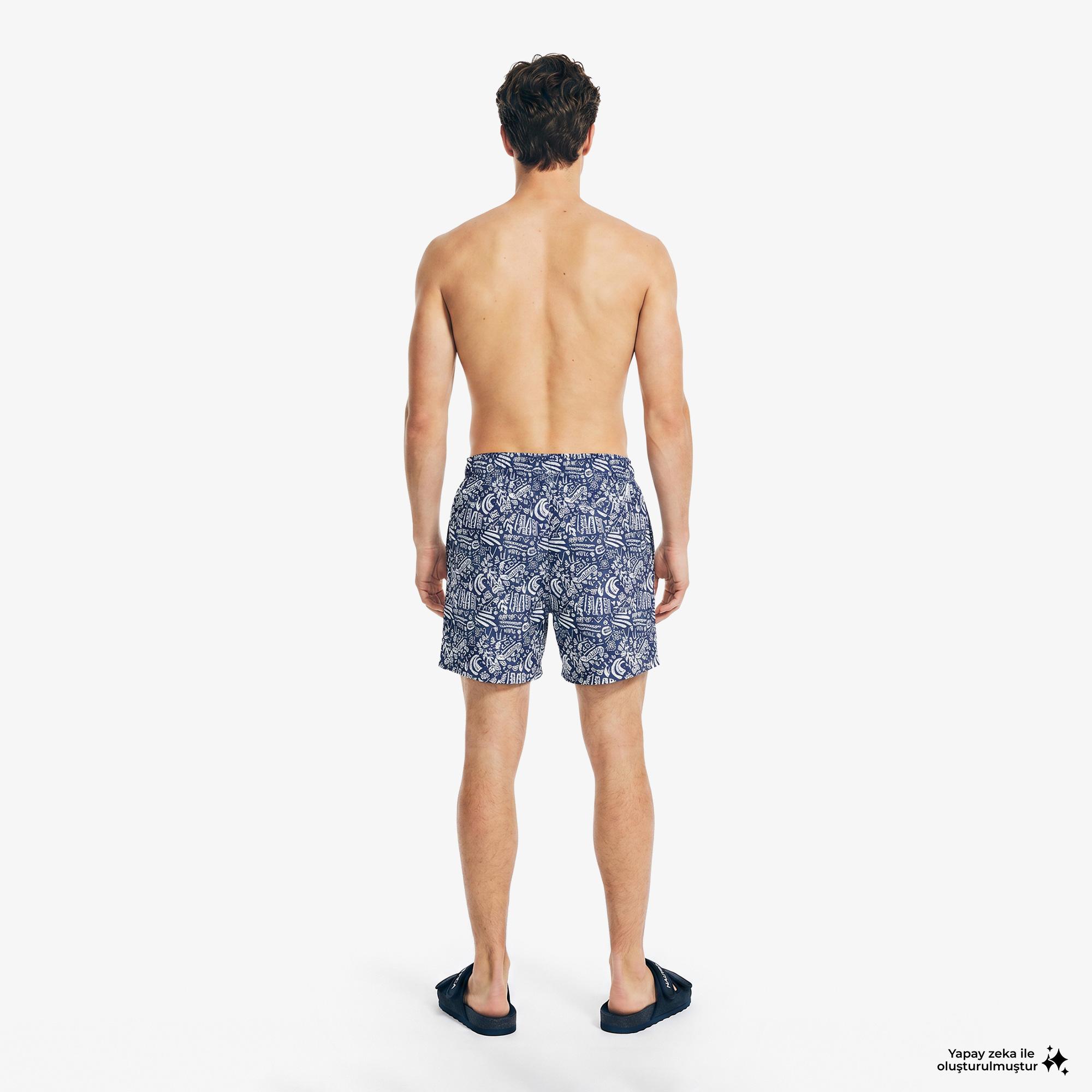 Nautica Erkek Lacivert Regular Fit Desenli Deniz Şortu