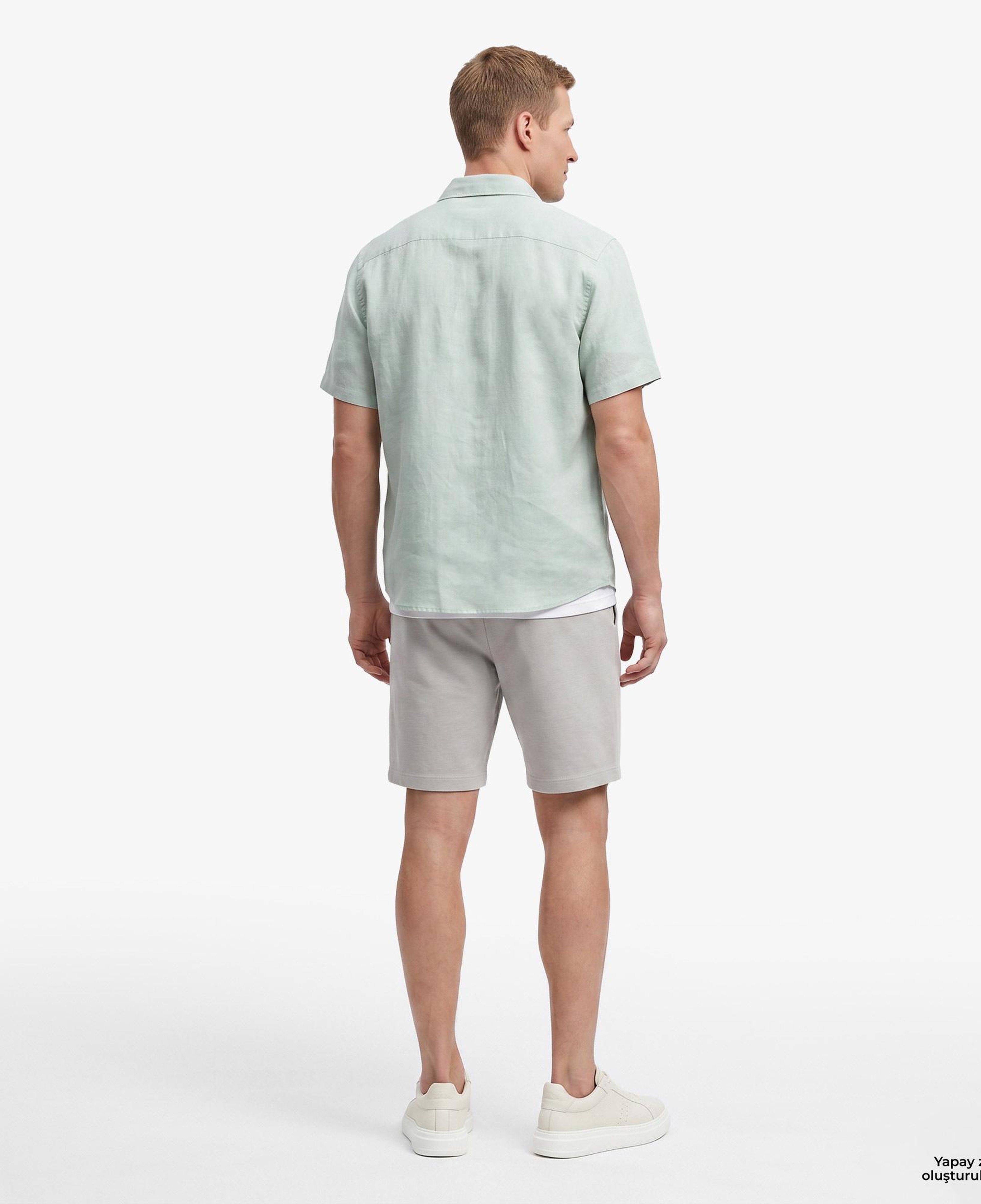 Nautica Erkek Yeşil Regular Fit Kısa Kollu Keten Gömlek