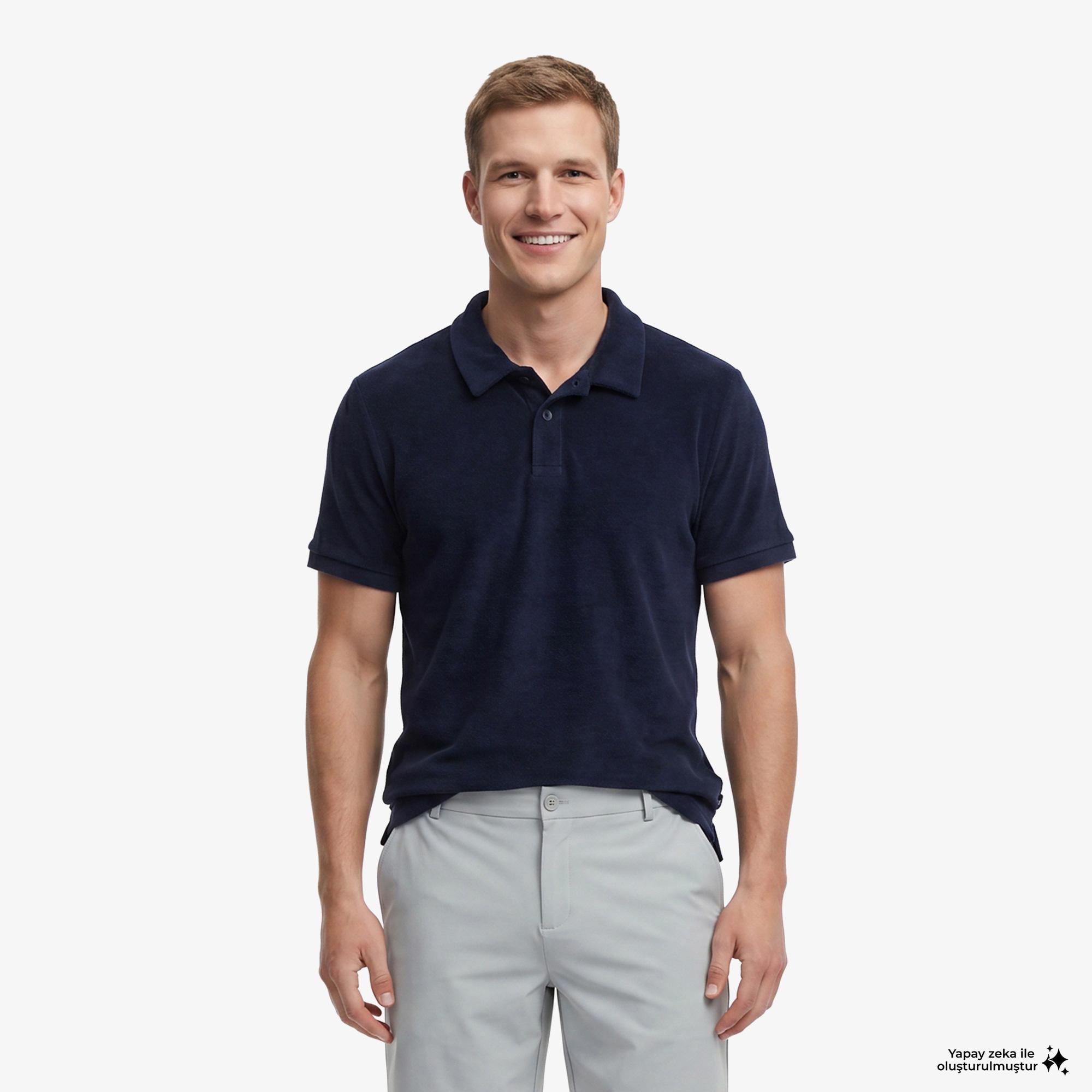Nautica Erkek Lacivert Regular Fit Havlu Polo Yaka T-Shirt