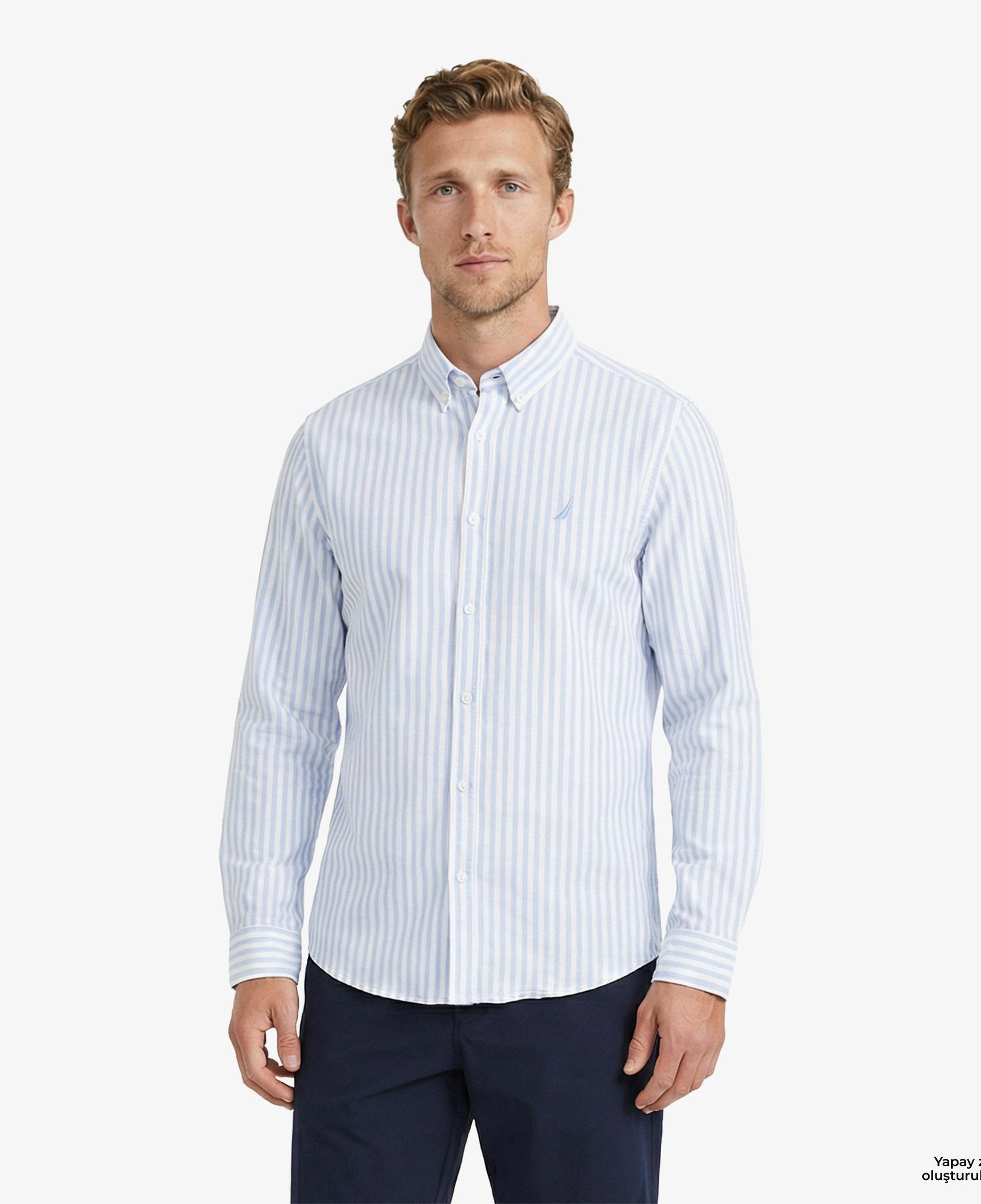 Nautica Erkek Mavi Regular Fit Çizgili Gömlek