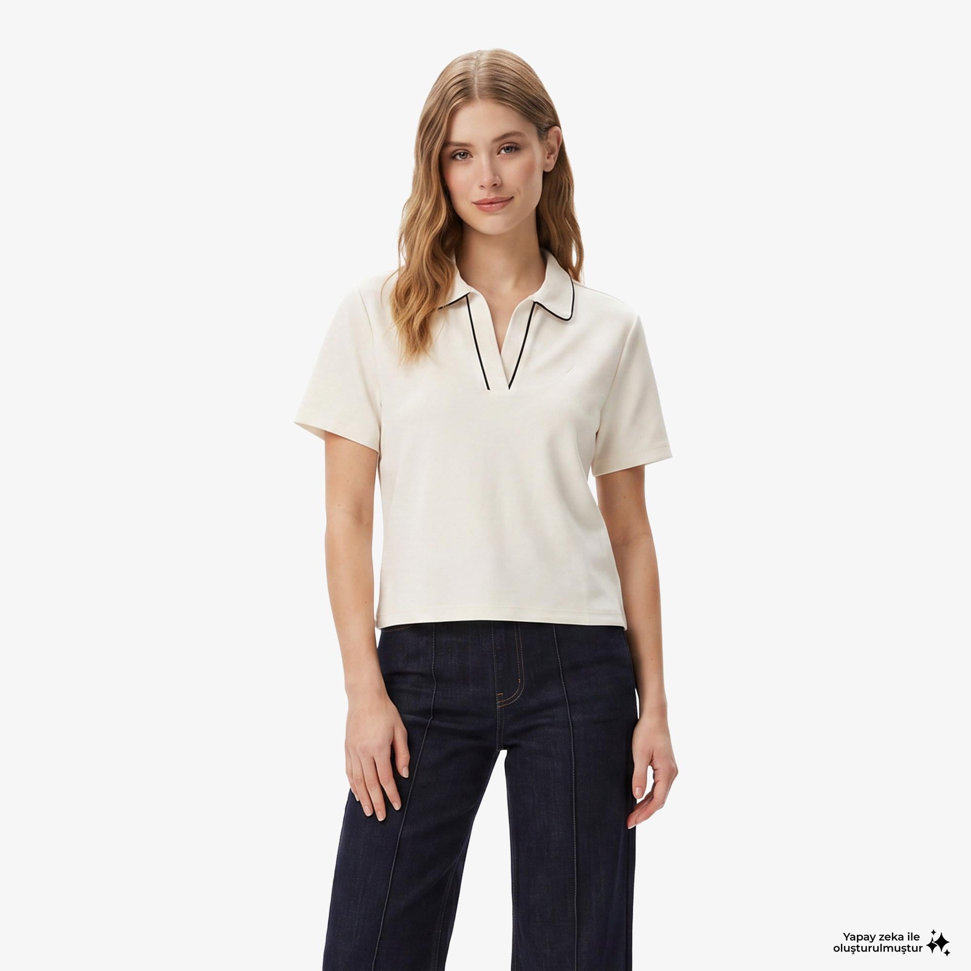 Nautica Kadın Krem Regular Fit Polo Yaka T-Shirt