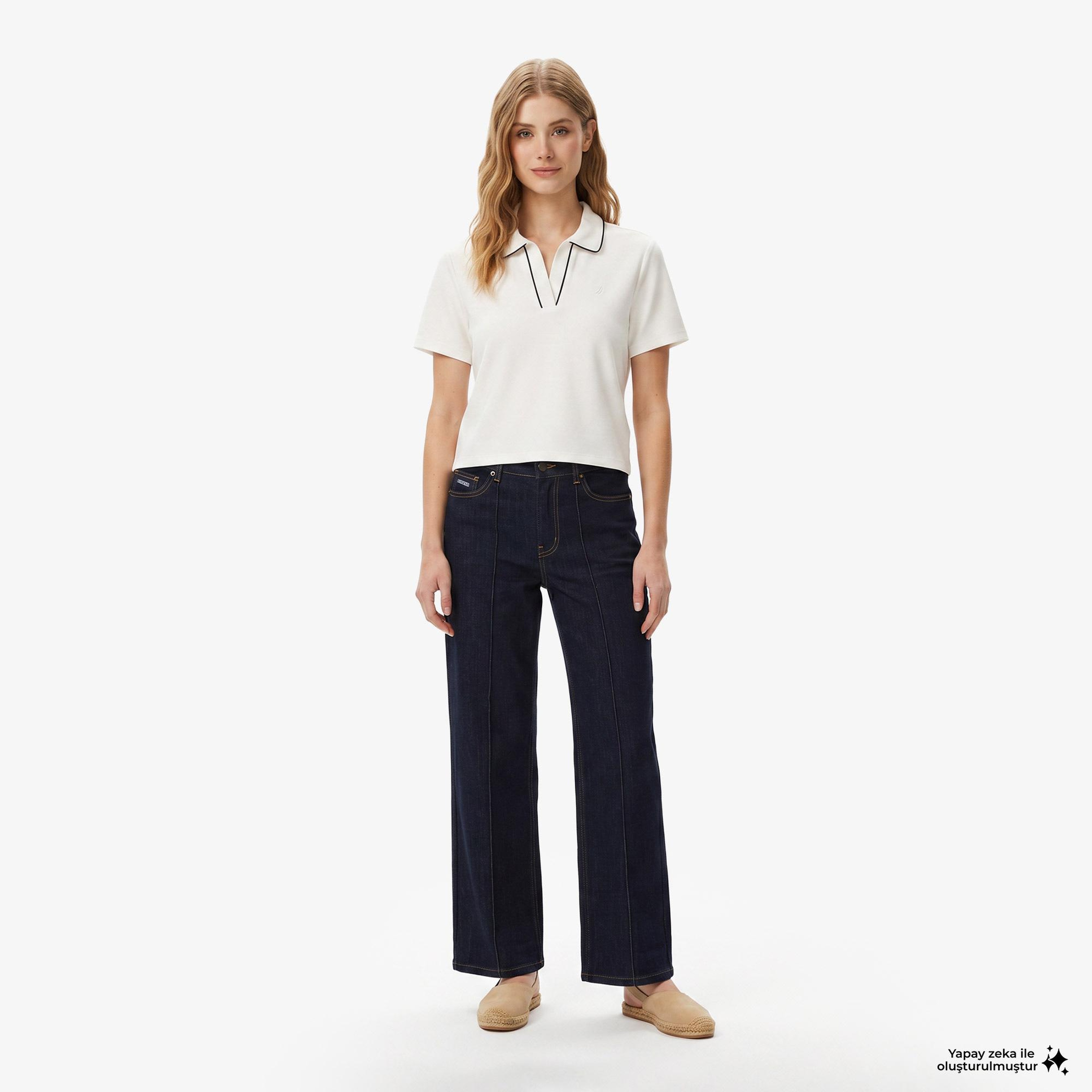 Nautica Kadın Krem Regular Fit Polo Yaka T-Shirt