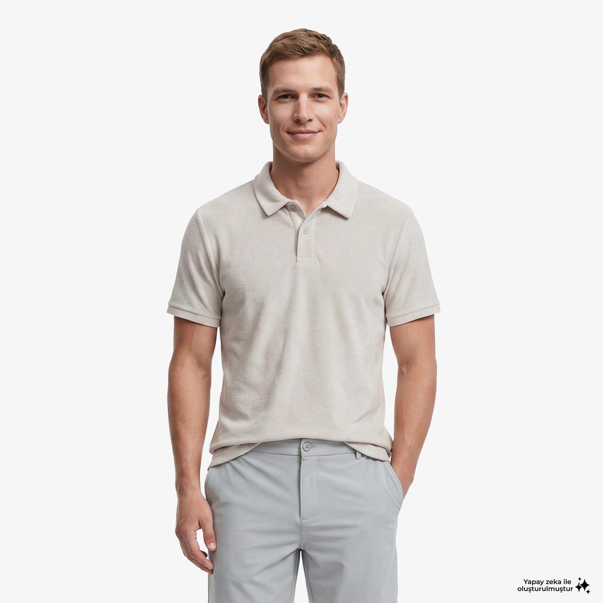 Nautica Erkek Gri Regular Fit Havlu Polo Yaka T-Shirt