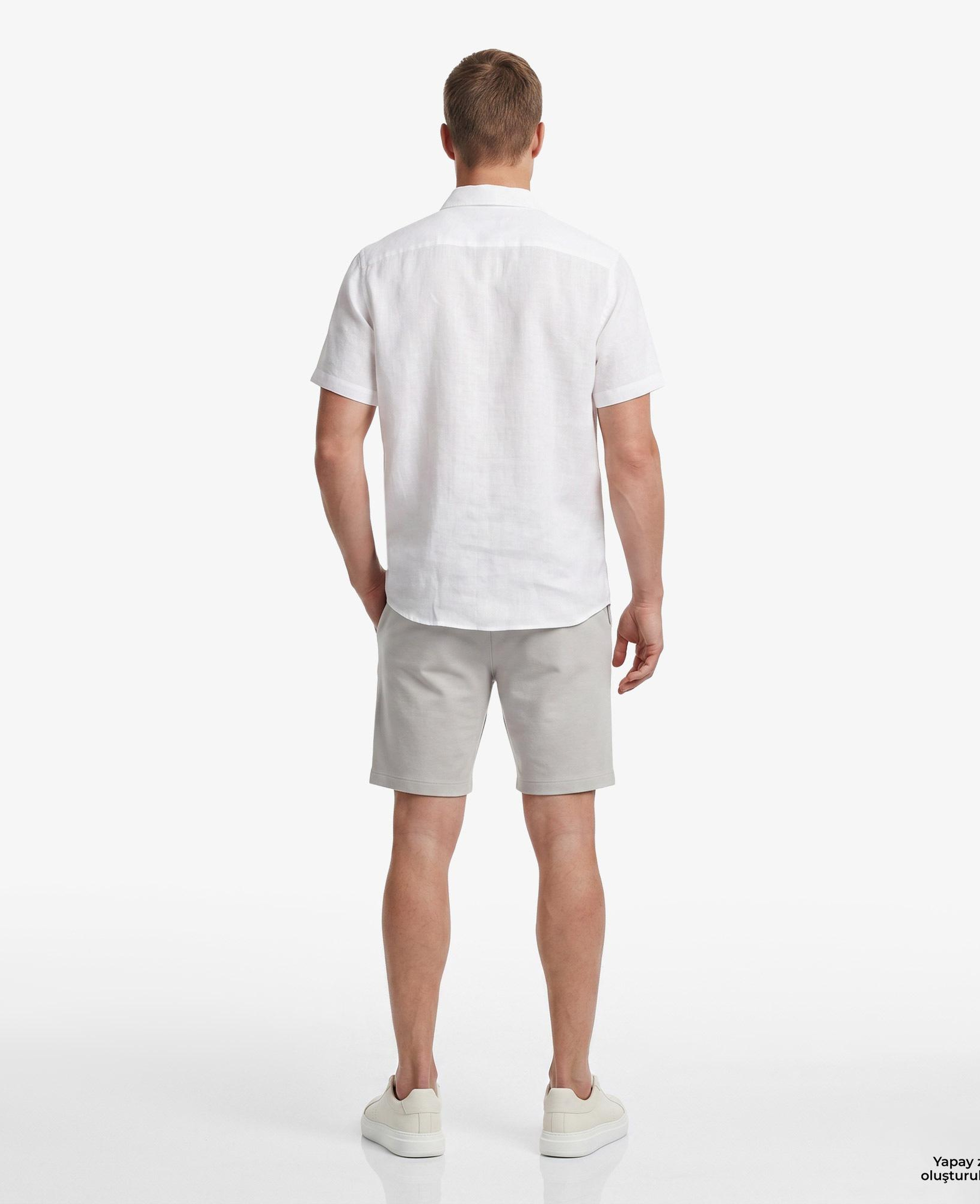 Nautica Erkek Beyaz Regular Fit Kısa Kollu Keten Gömlek