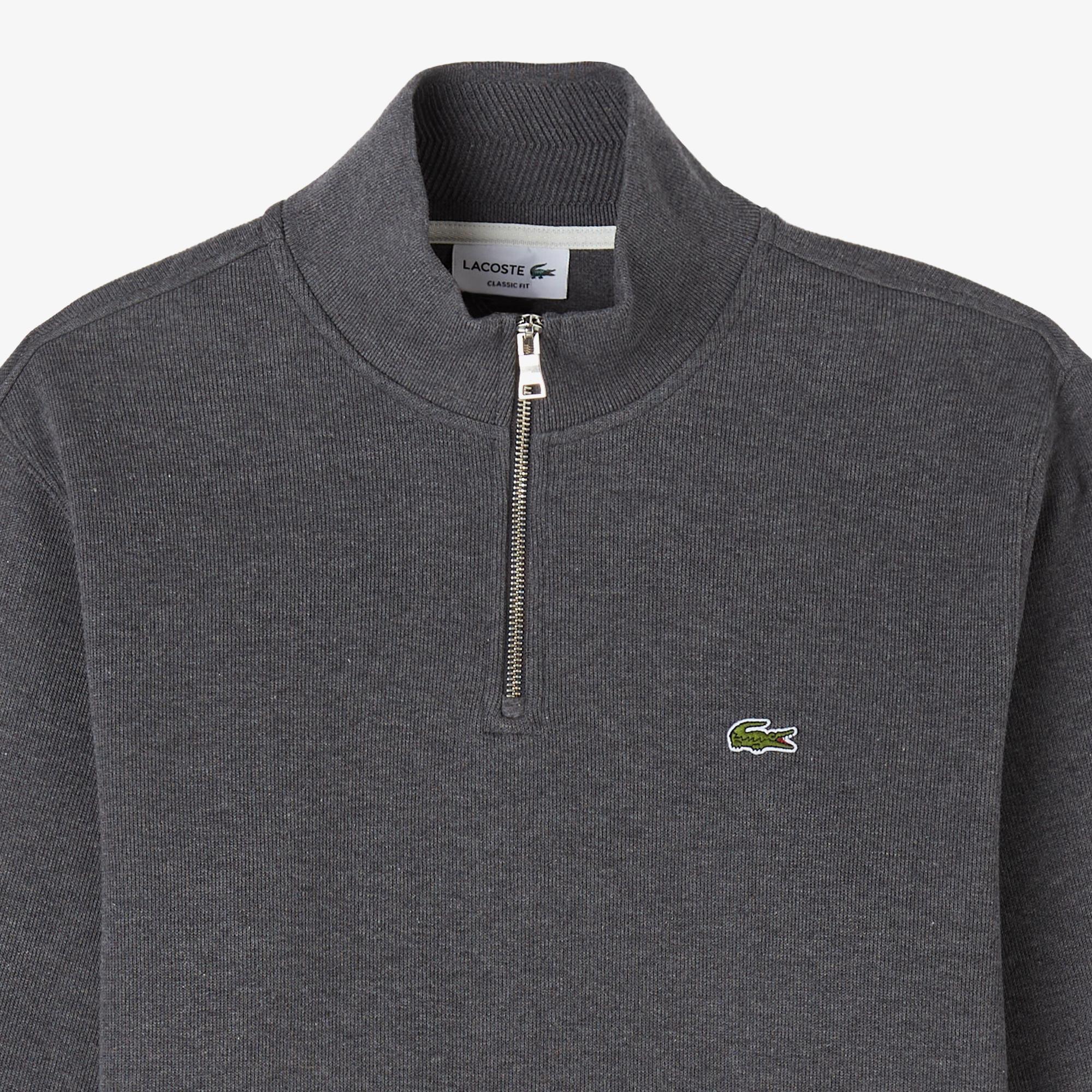 Lacoste Erkek Classic Fit Yarım Fermuarlı Gri Sweatshirt