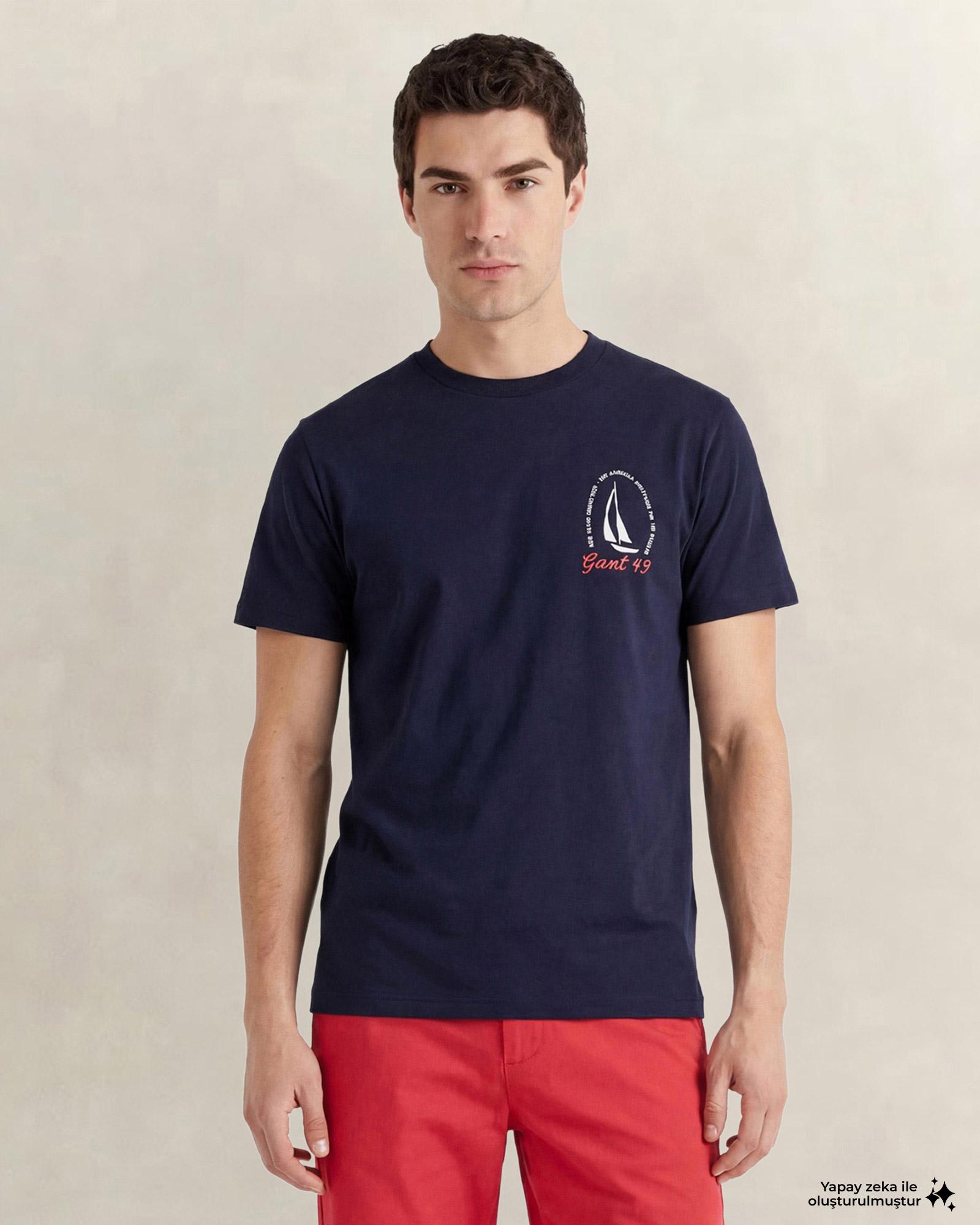 GANT Erkek Lacivert Kısa Kollu T-Shirt