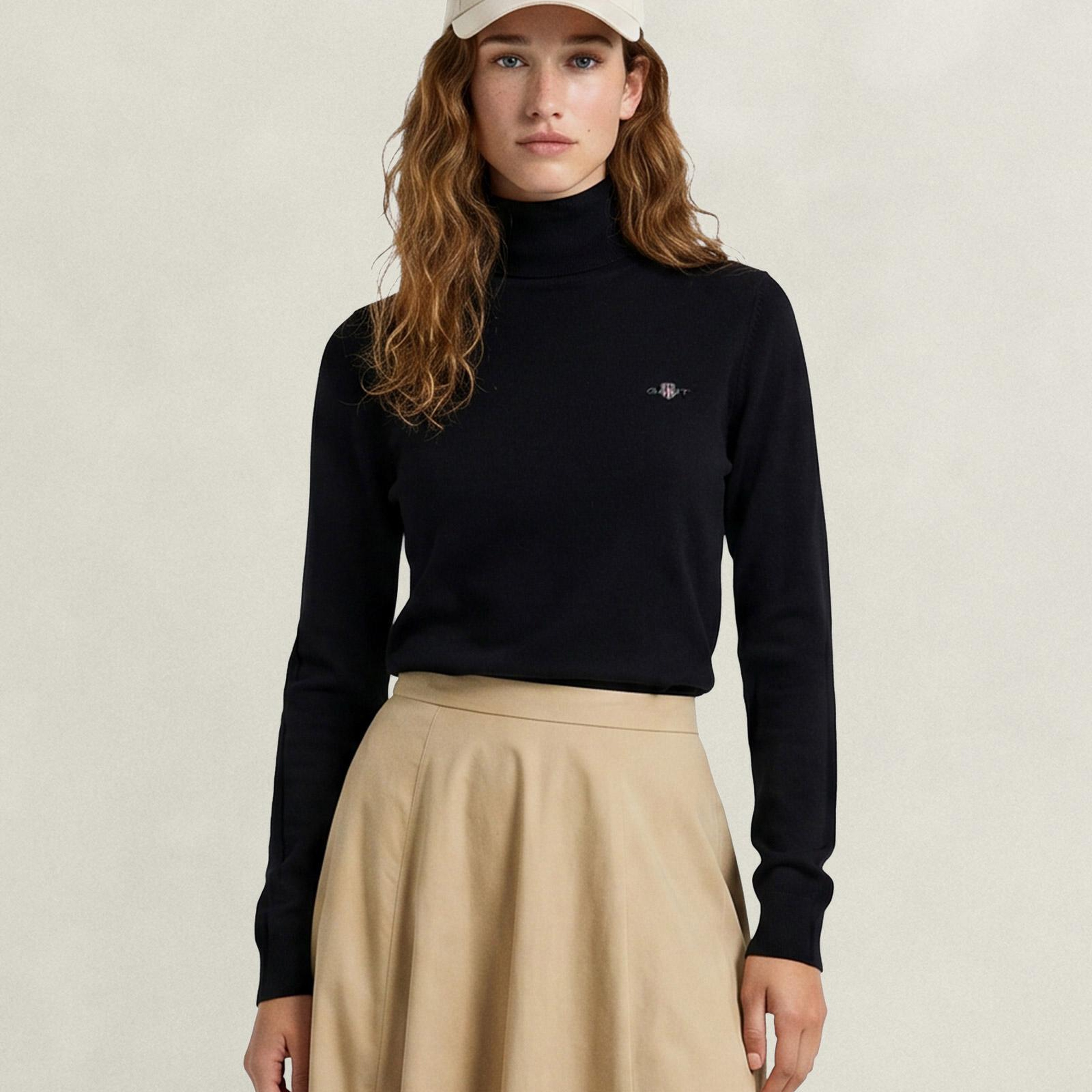 GANT Kadın Siyah Regular Fit Boğazlı Yaka Yün Kazak
